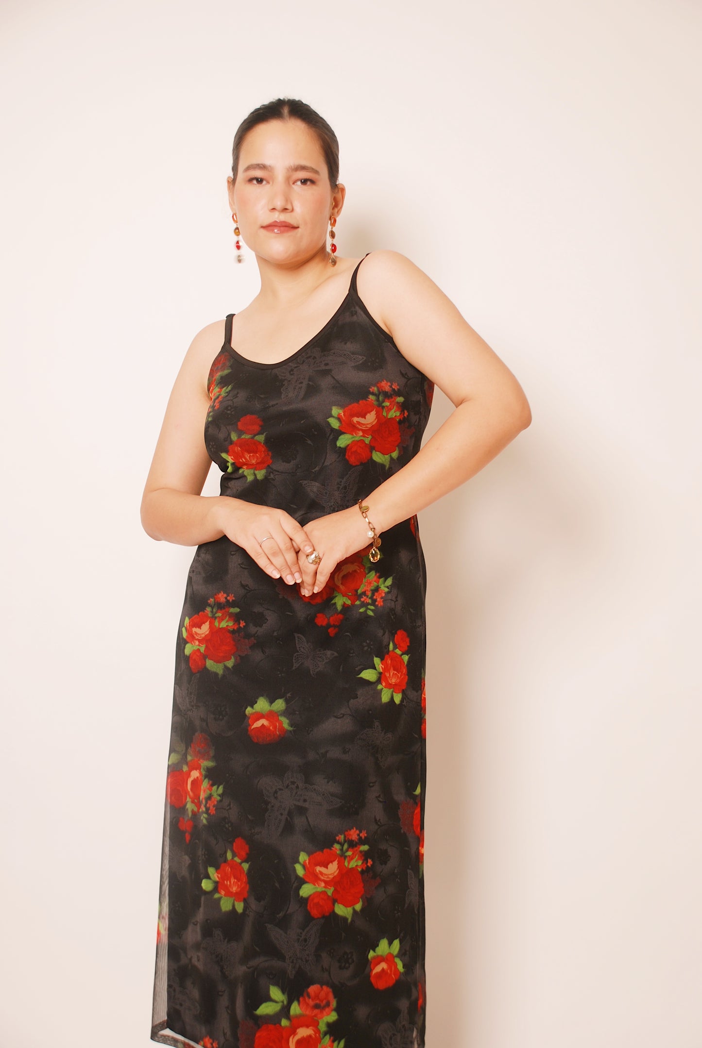 Vintage black printed mesh dress