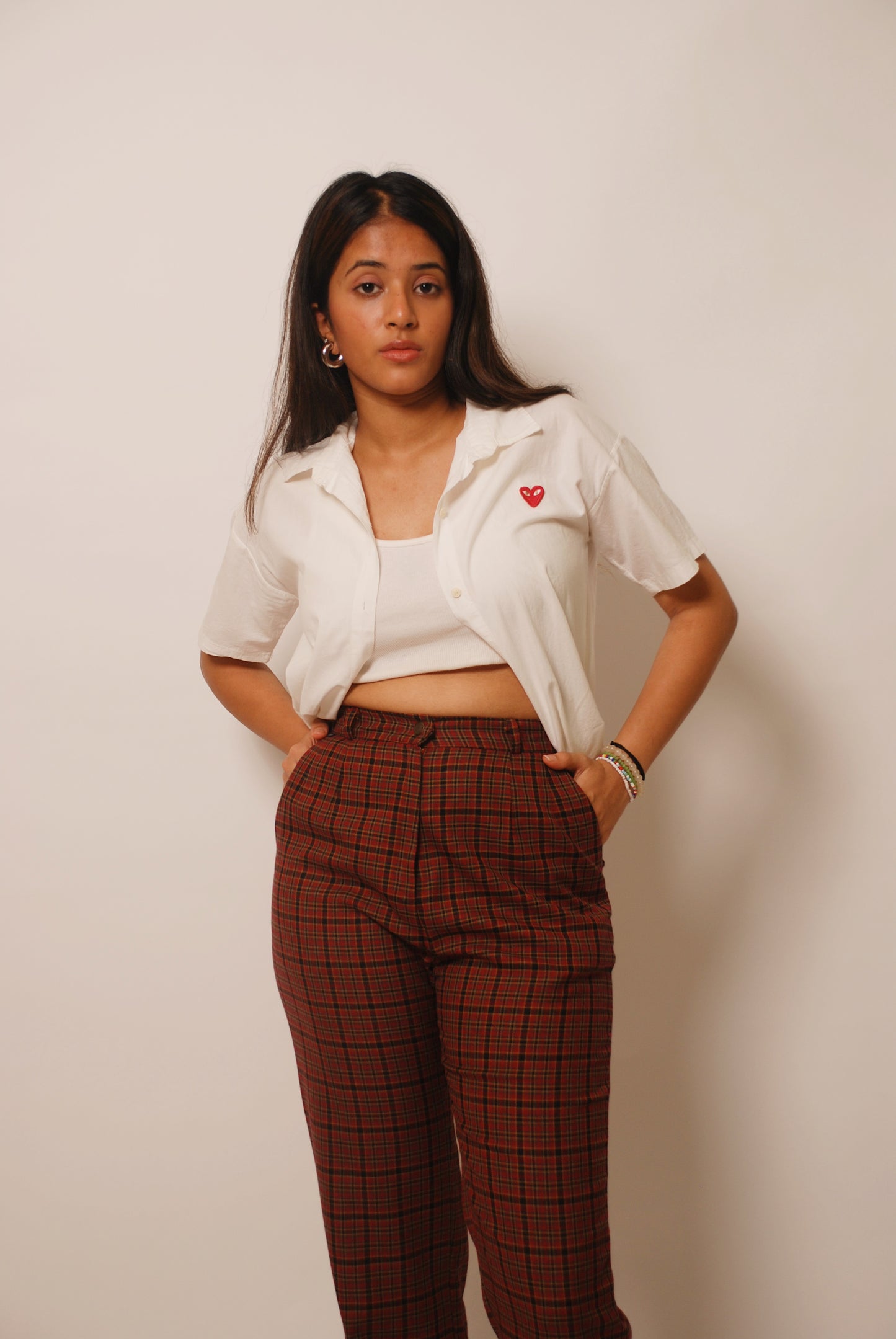 Maroon checkered straight fit pants