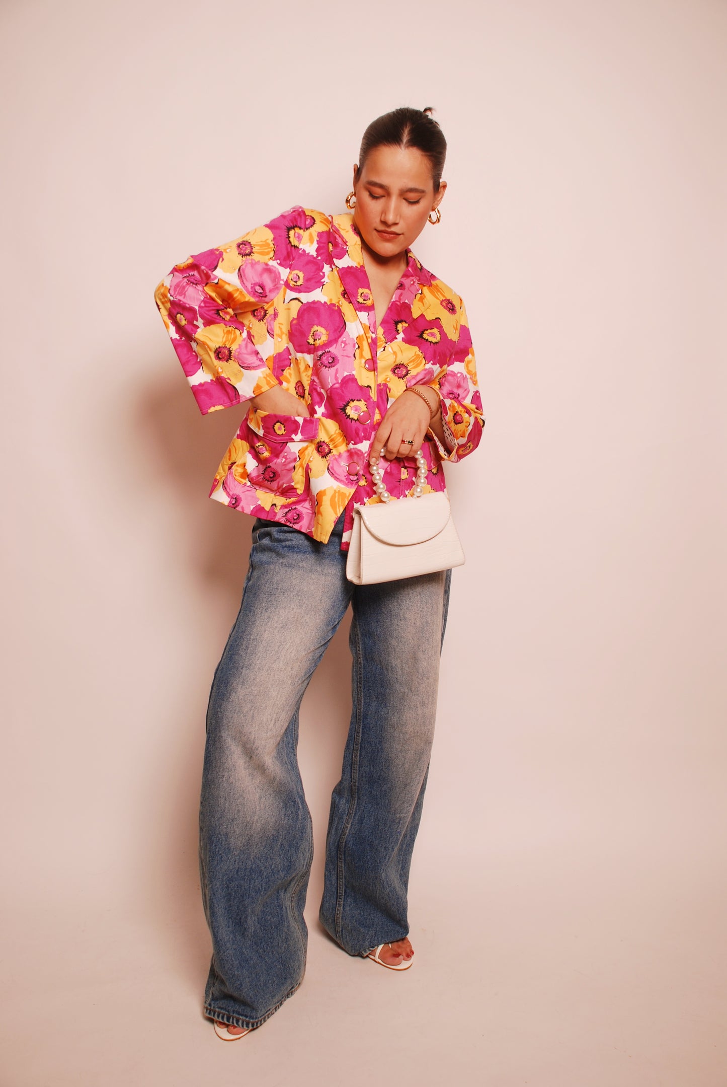 Vintage pink & yellow floral blazer