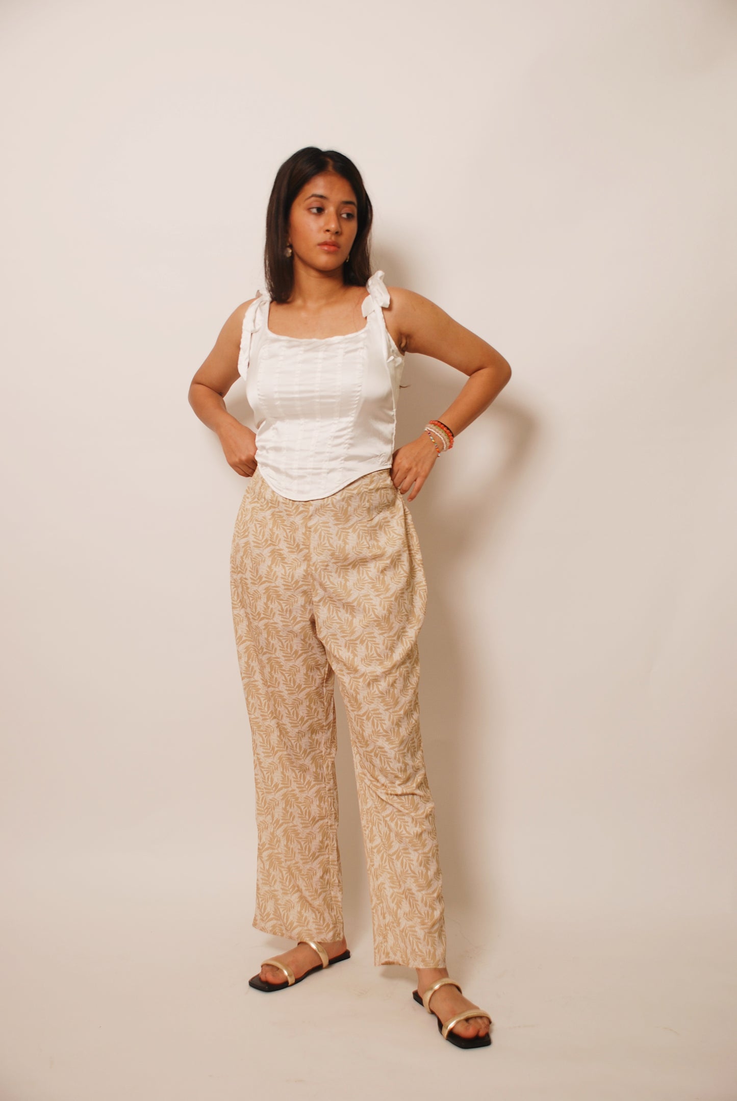 Cream & light green printed pants