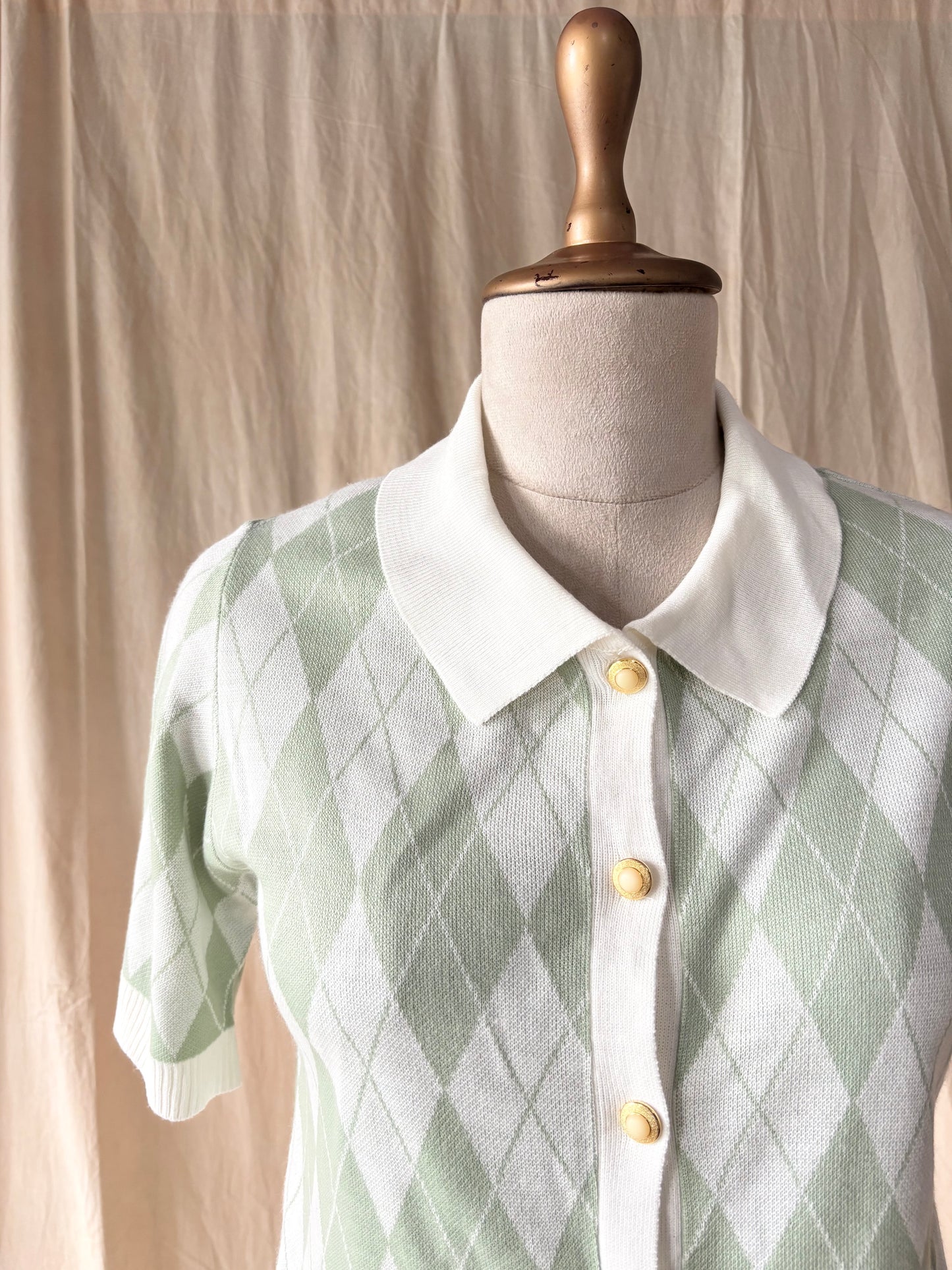 Green knitted button up top