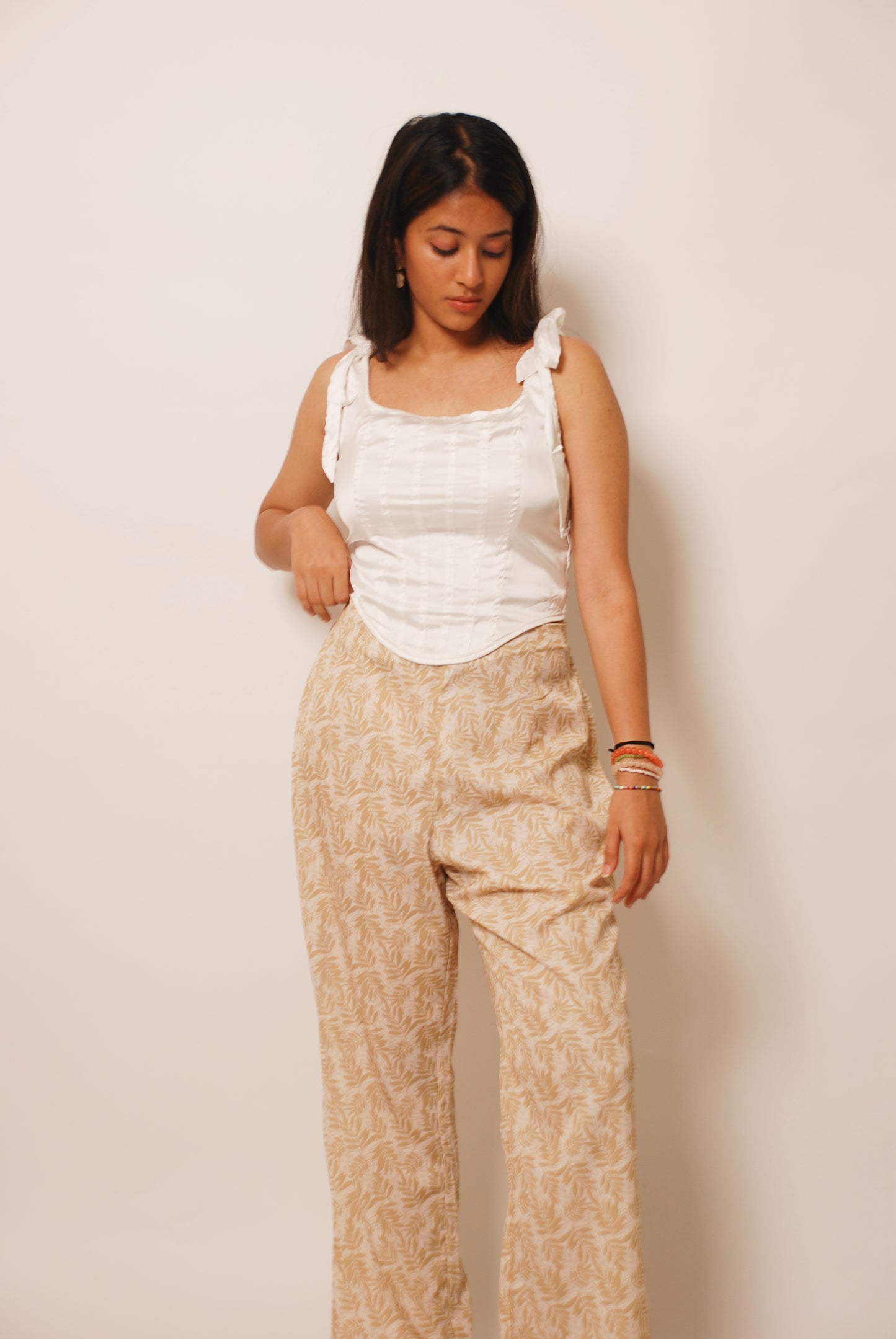 Cream & light green printed pants