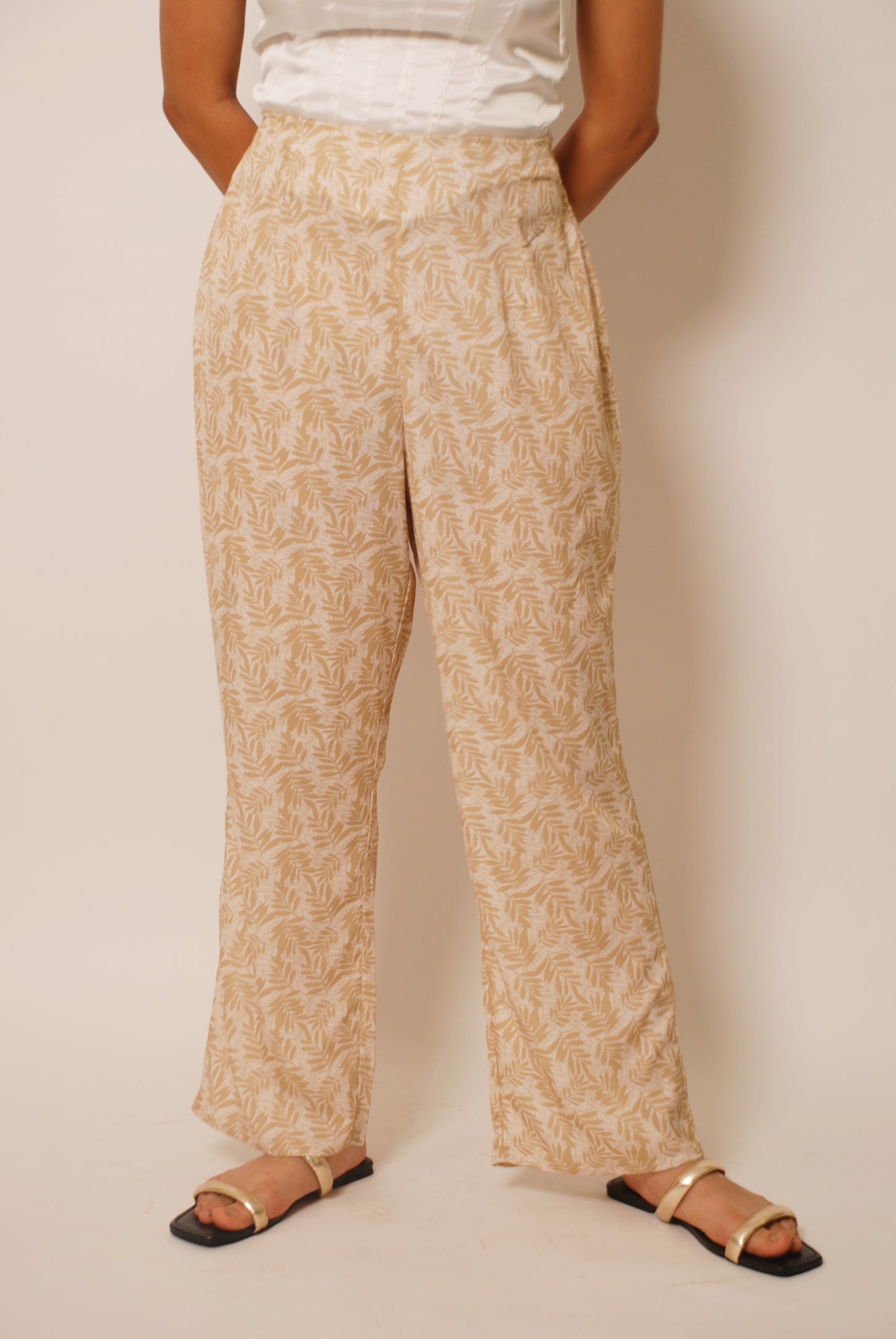 Cream & light green printed pants