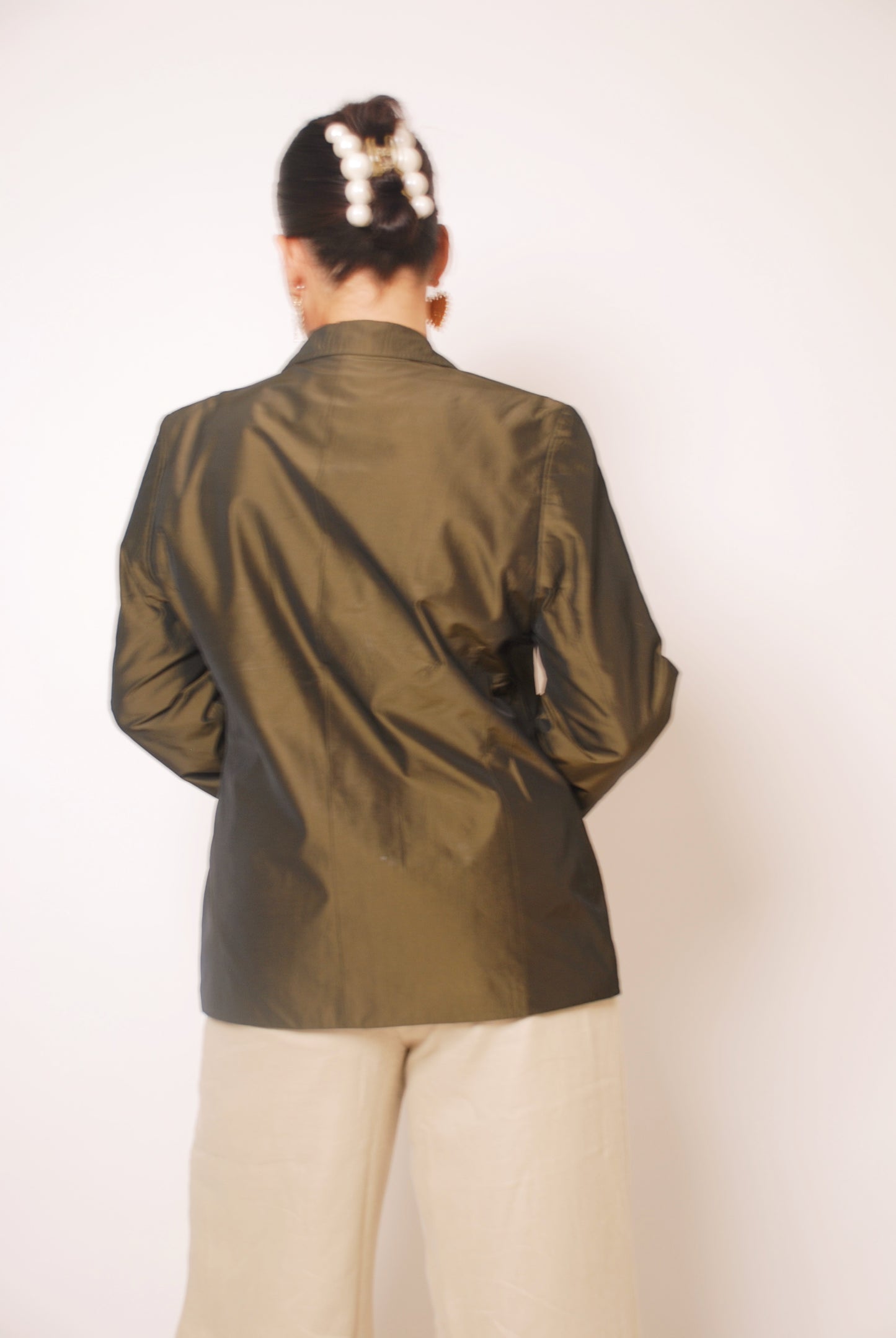 Metallic green two-button blazer
