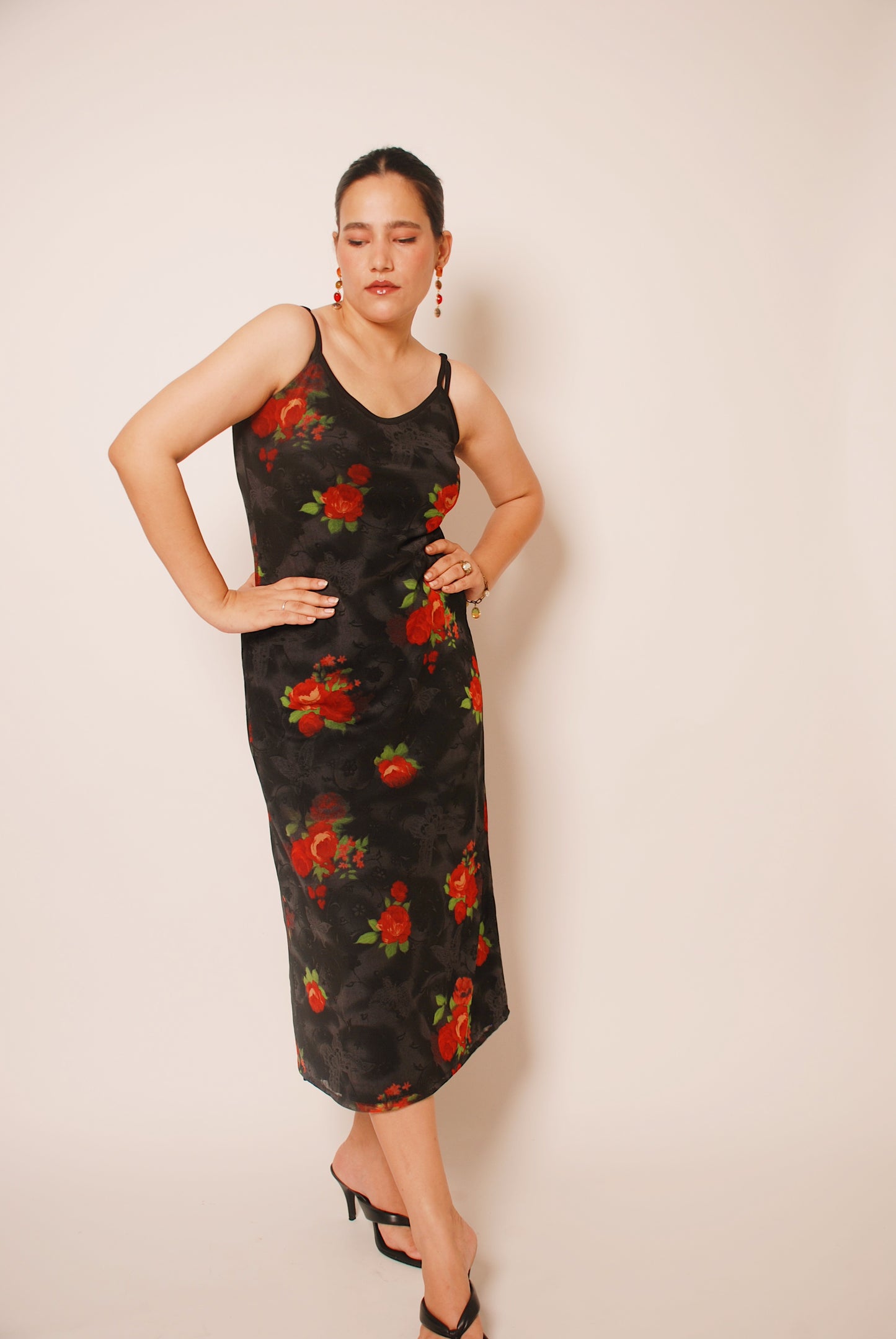 Vintage black printed mesh dress