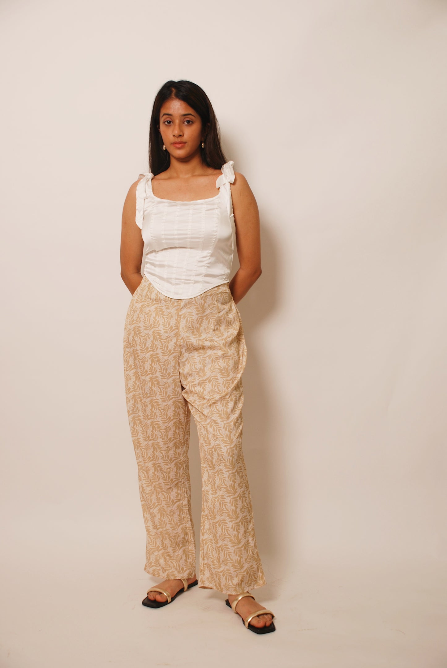 Cream & light green printed pants