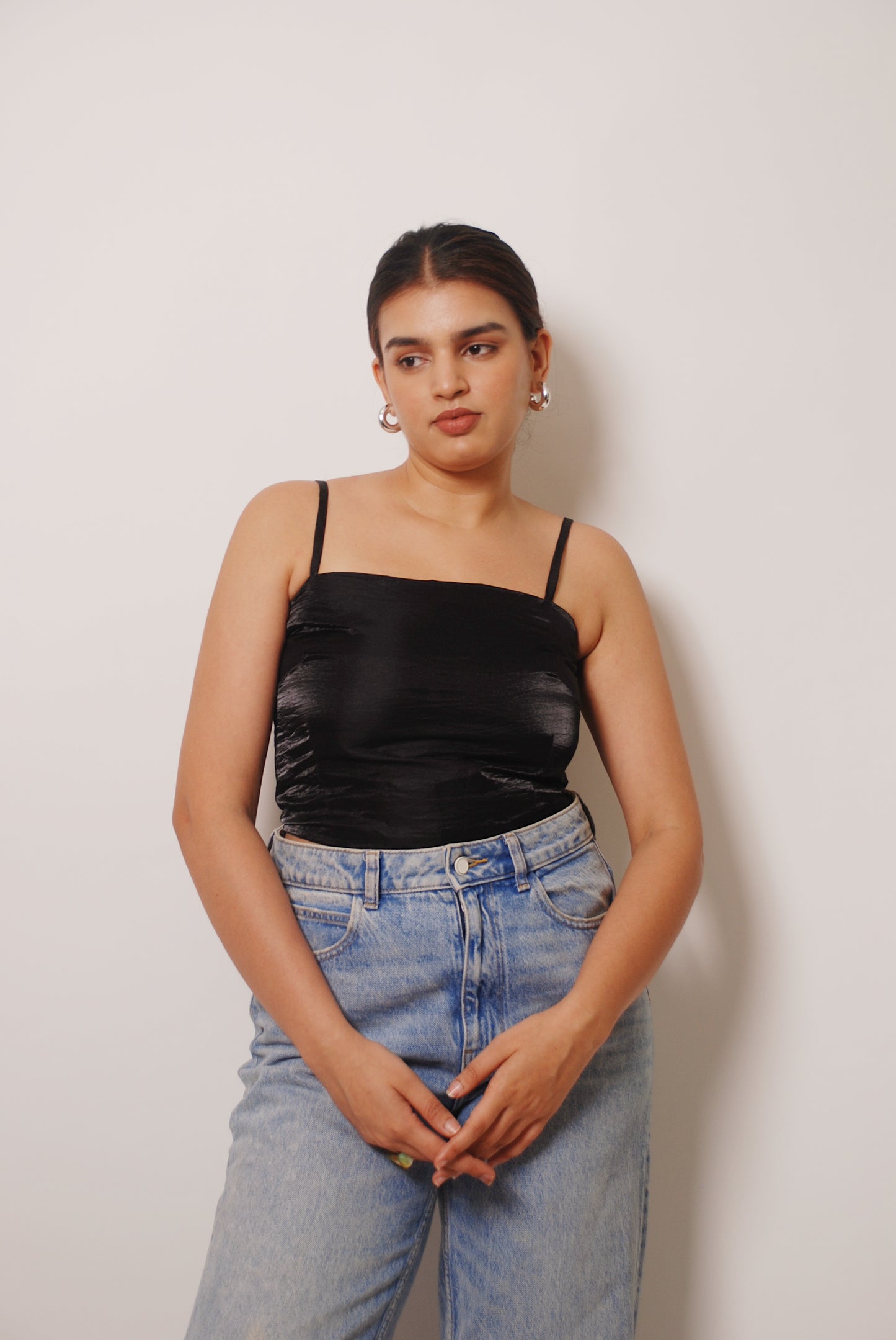 Metallic black cropped top