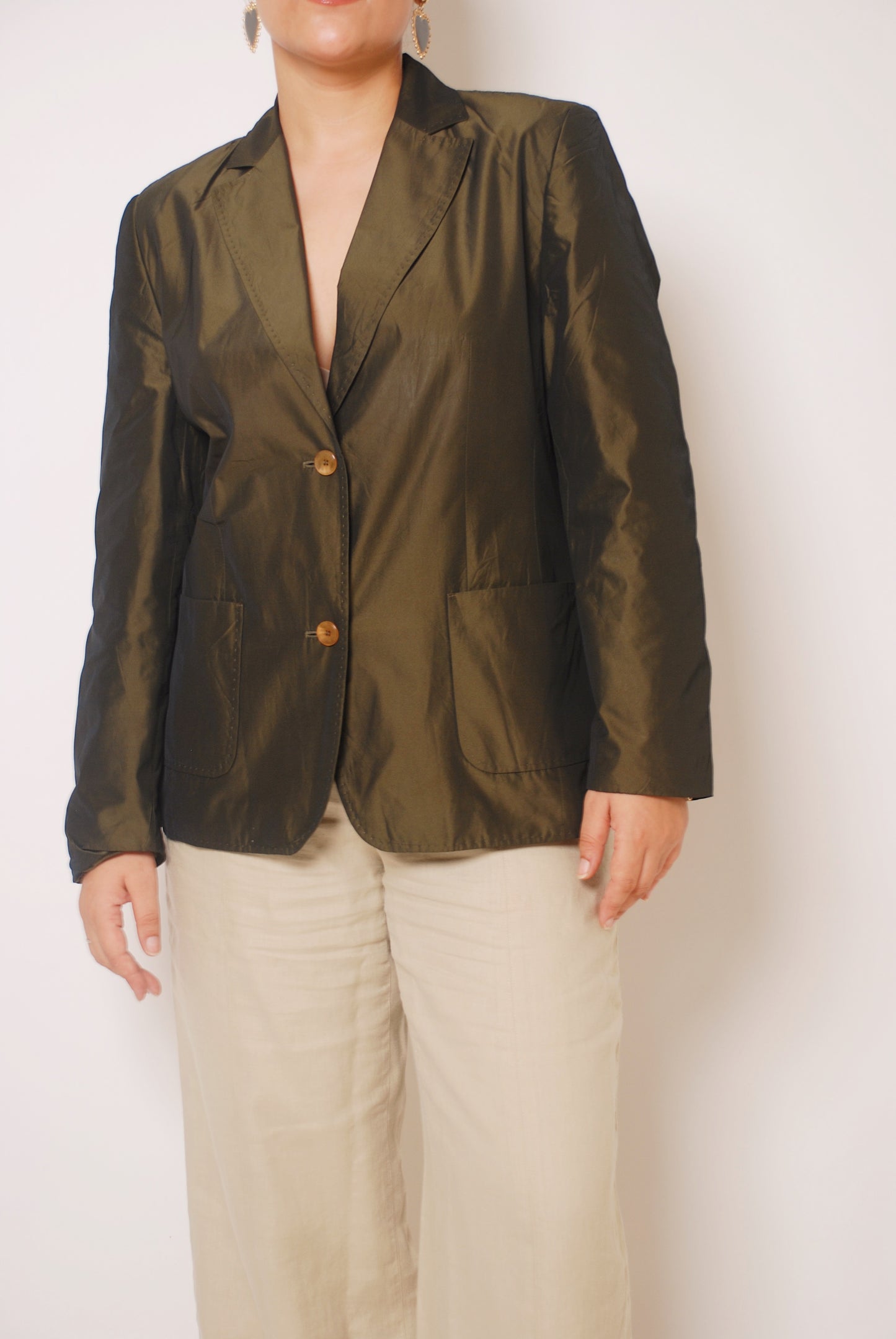 Metallic green two-button blazer