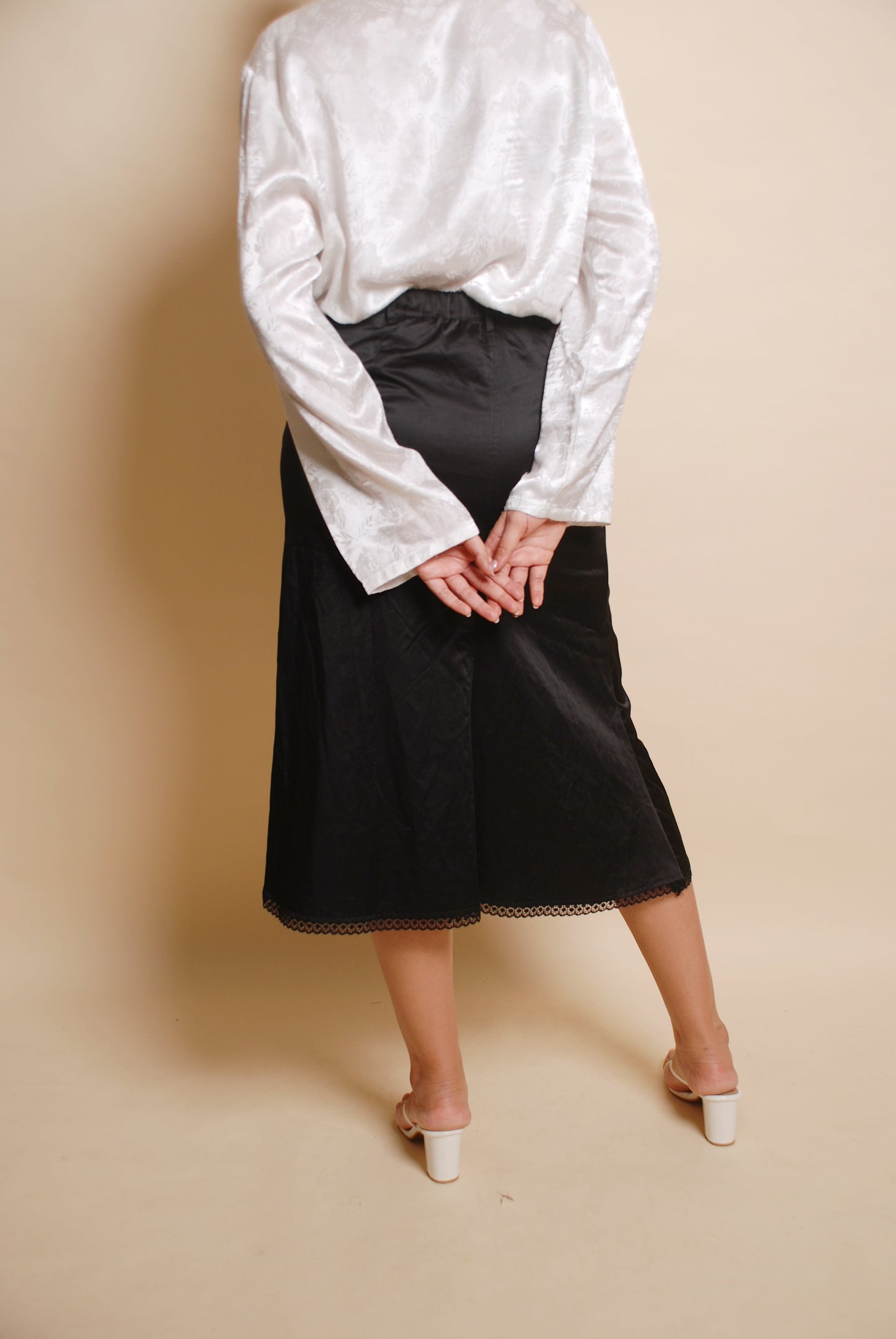 Black high waisted midi skirt