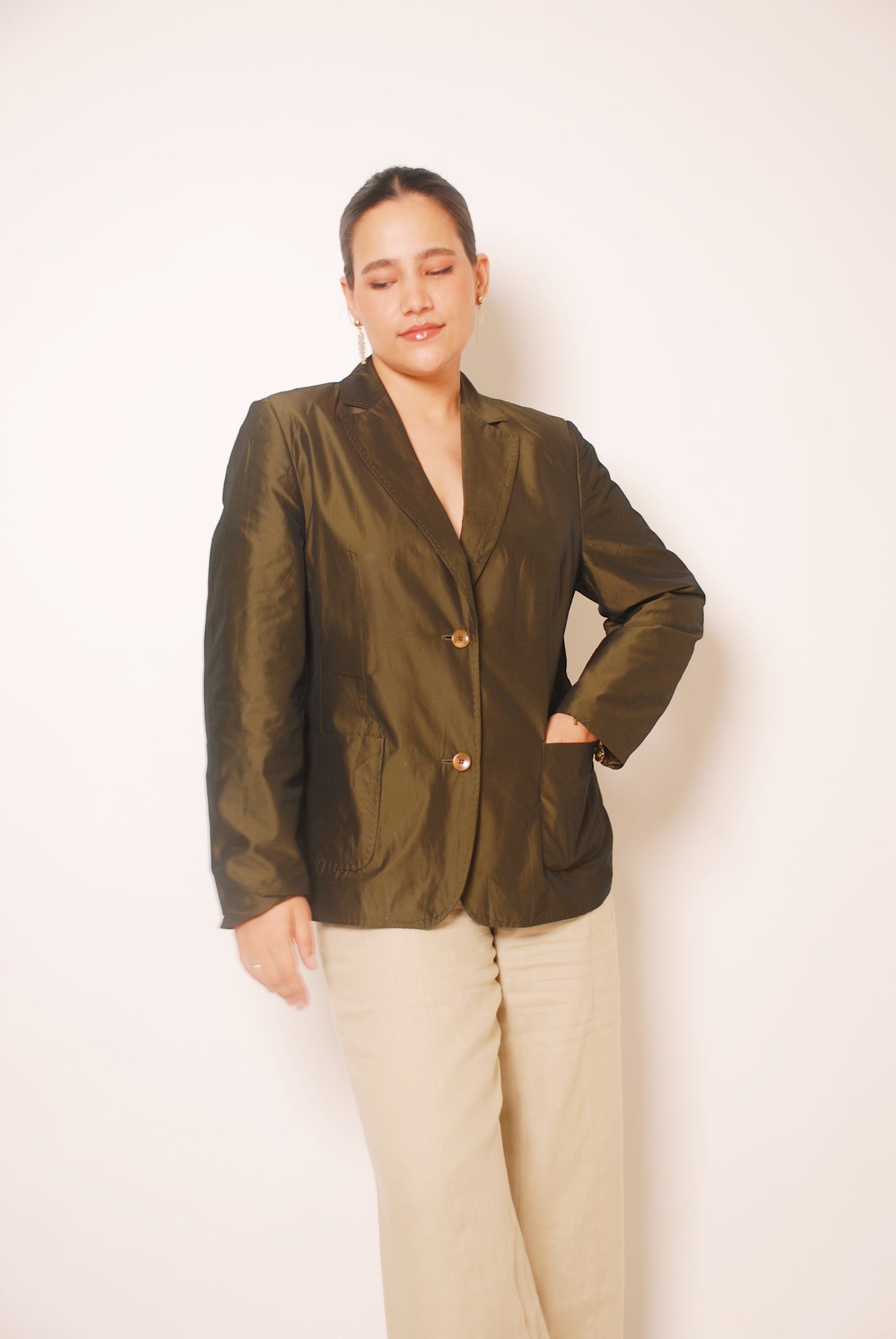 Metallic green two-button blazer