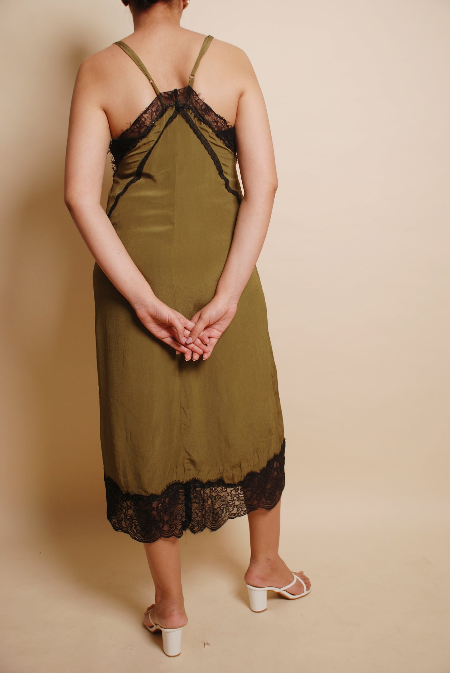 Olive lace midi dress