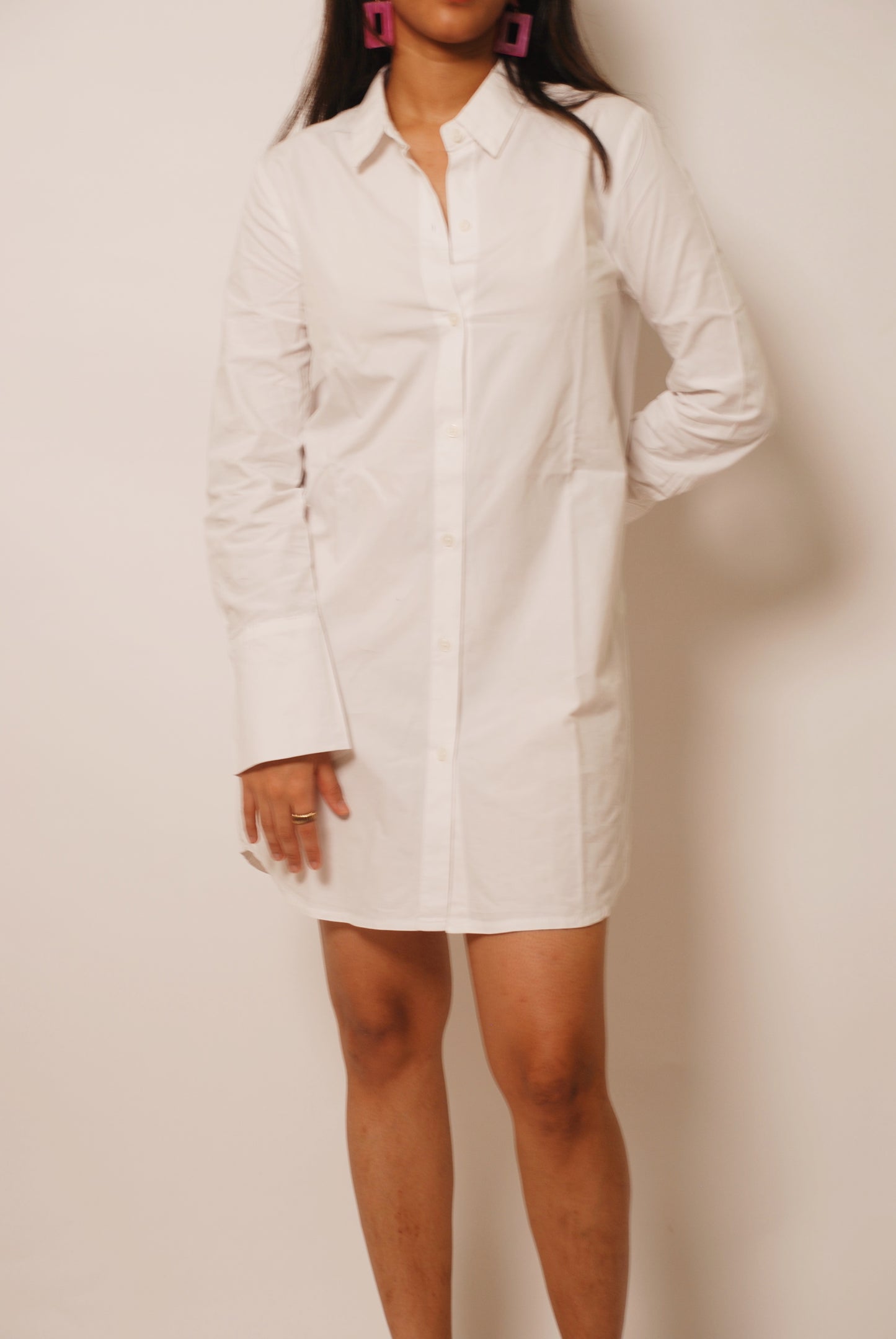 White solid cotton shirt dress