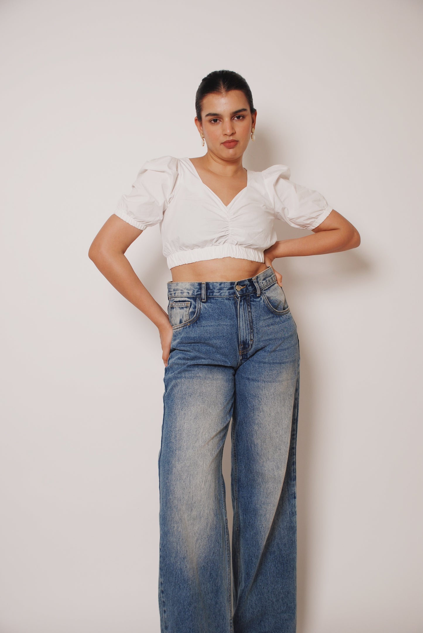 White cotton cropped top