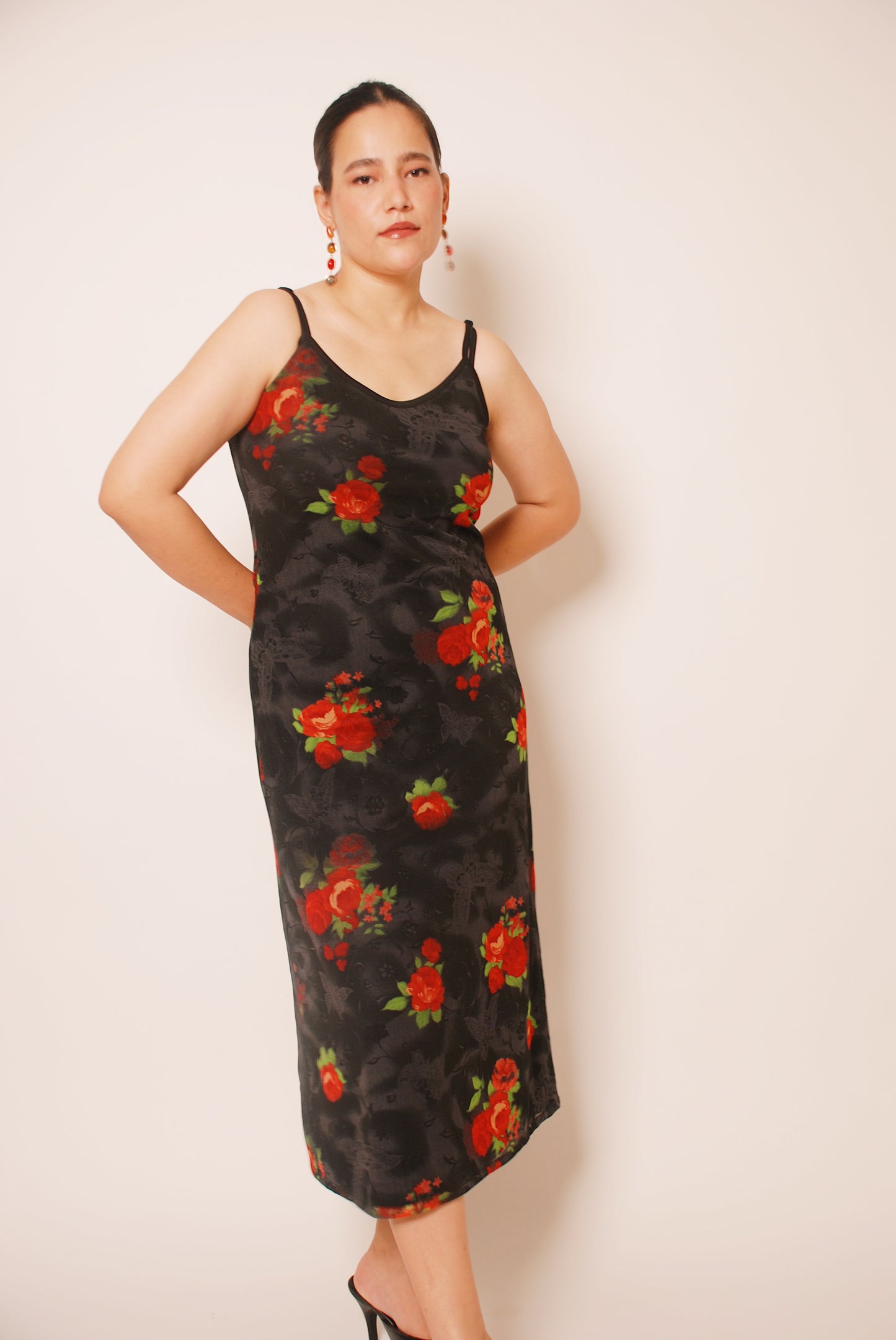 Vintage black printed mesh dress
