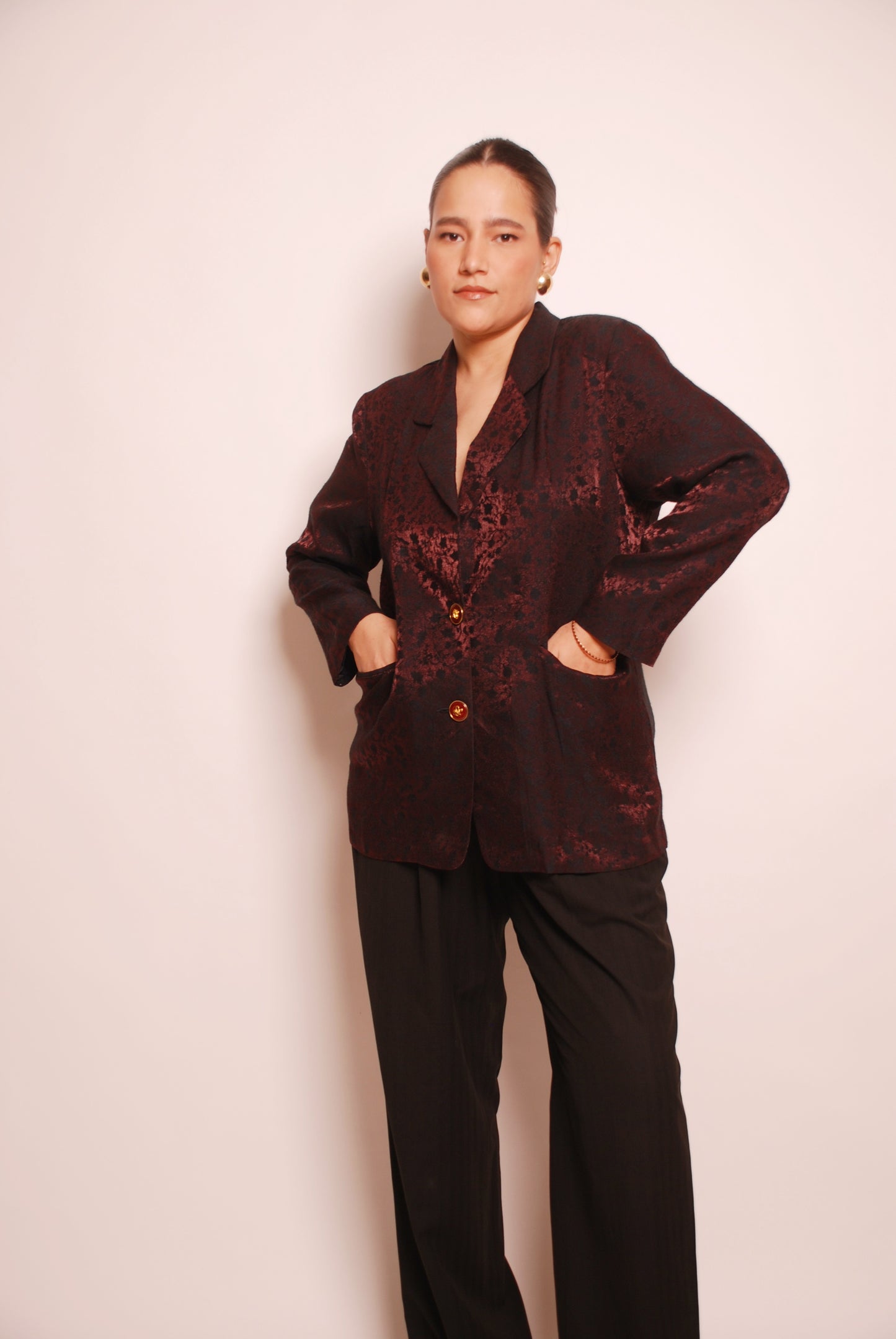 Vintage metallic maroon floral blazer