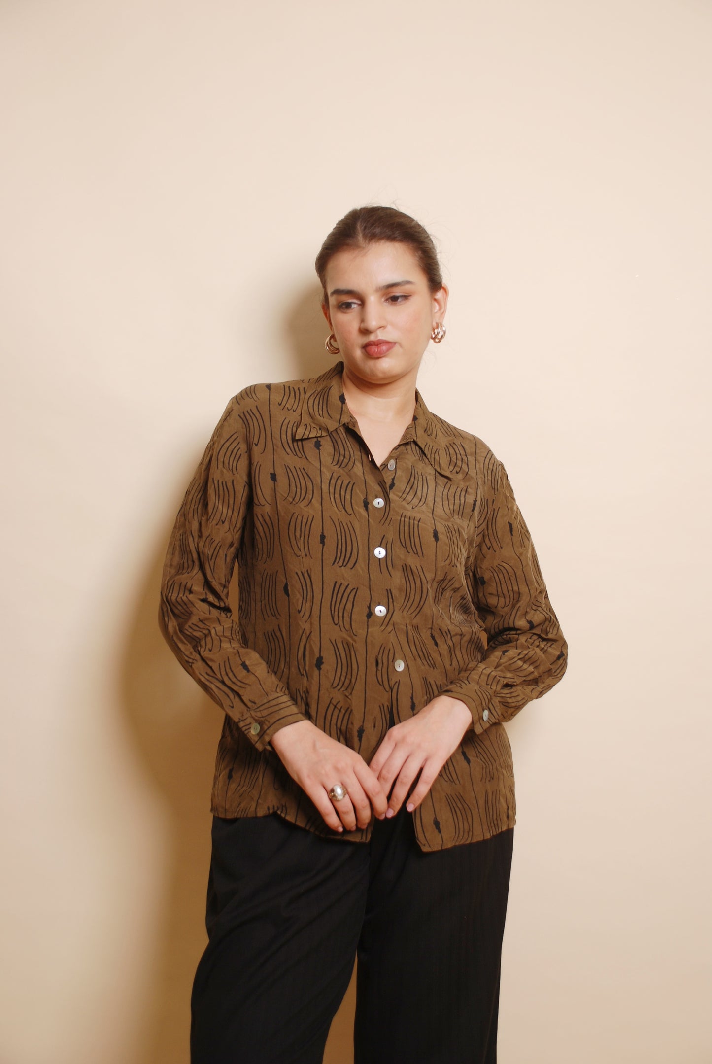 Dark brown printed full sleeve shirt