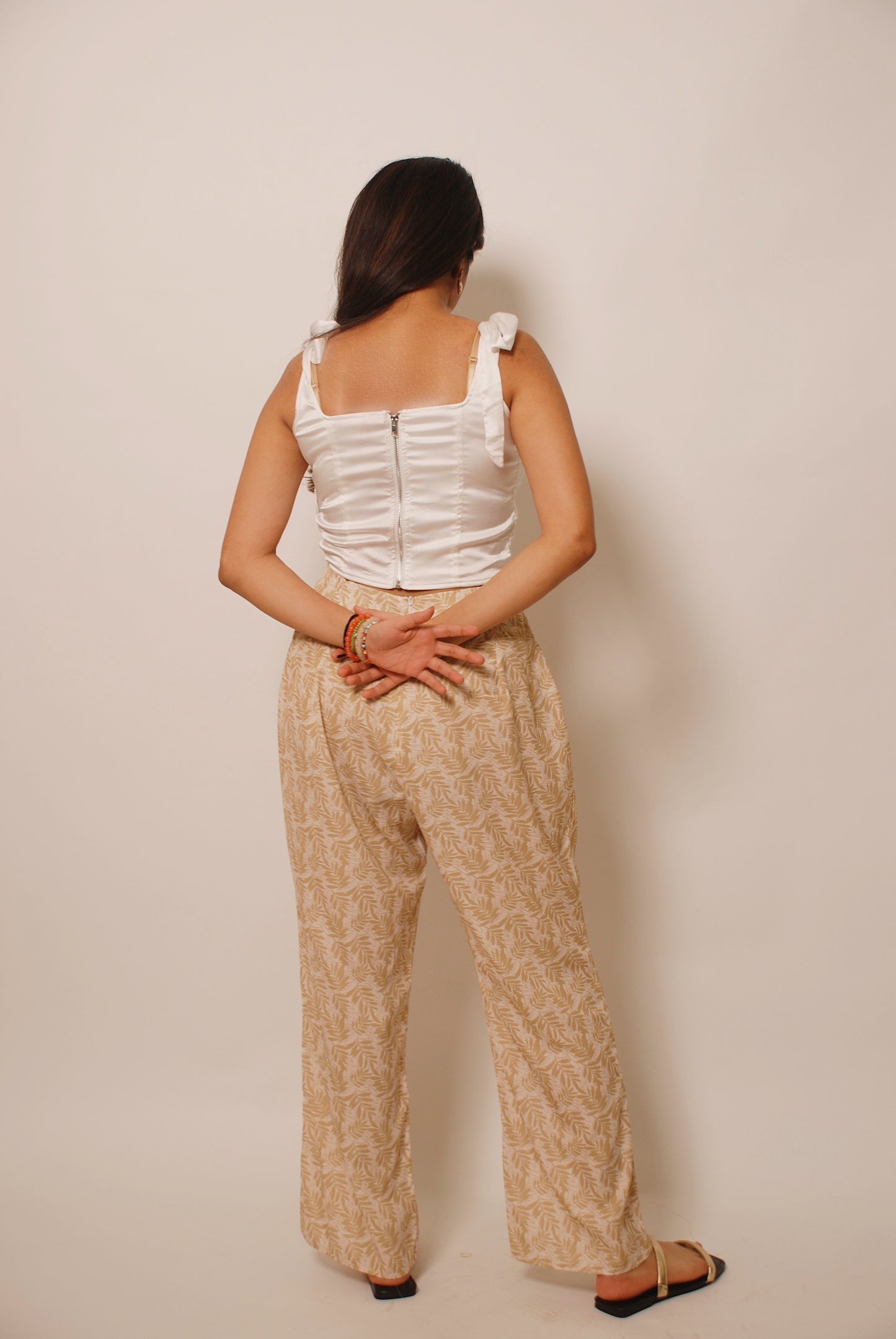 Cream & light green printed pants
