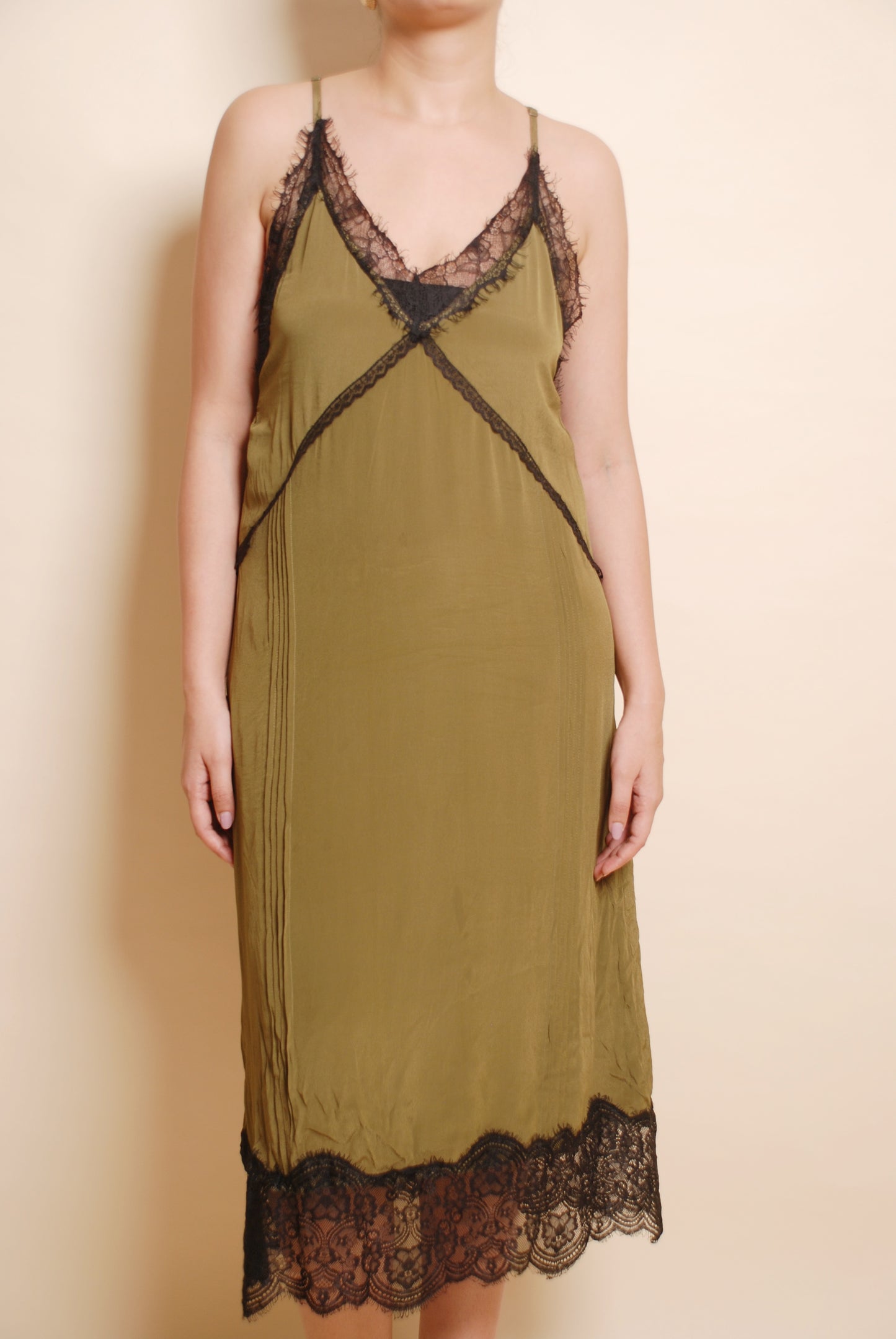 Olive lace midi dress