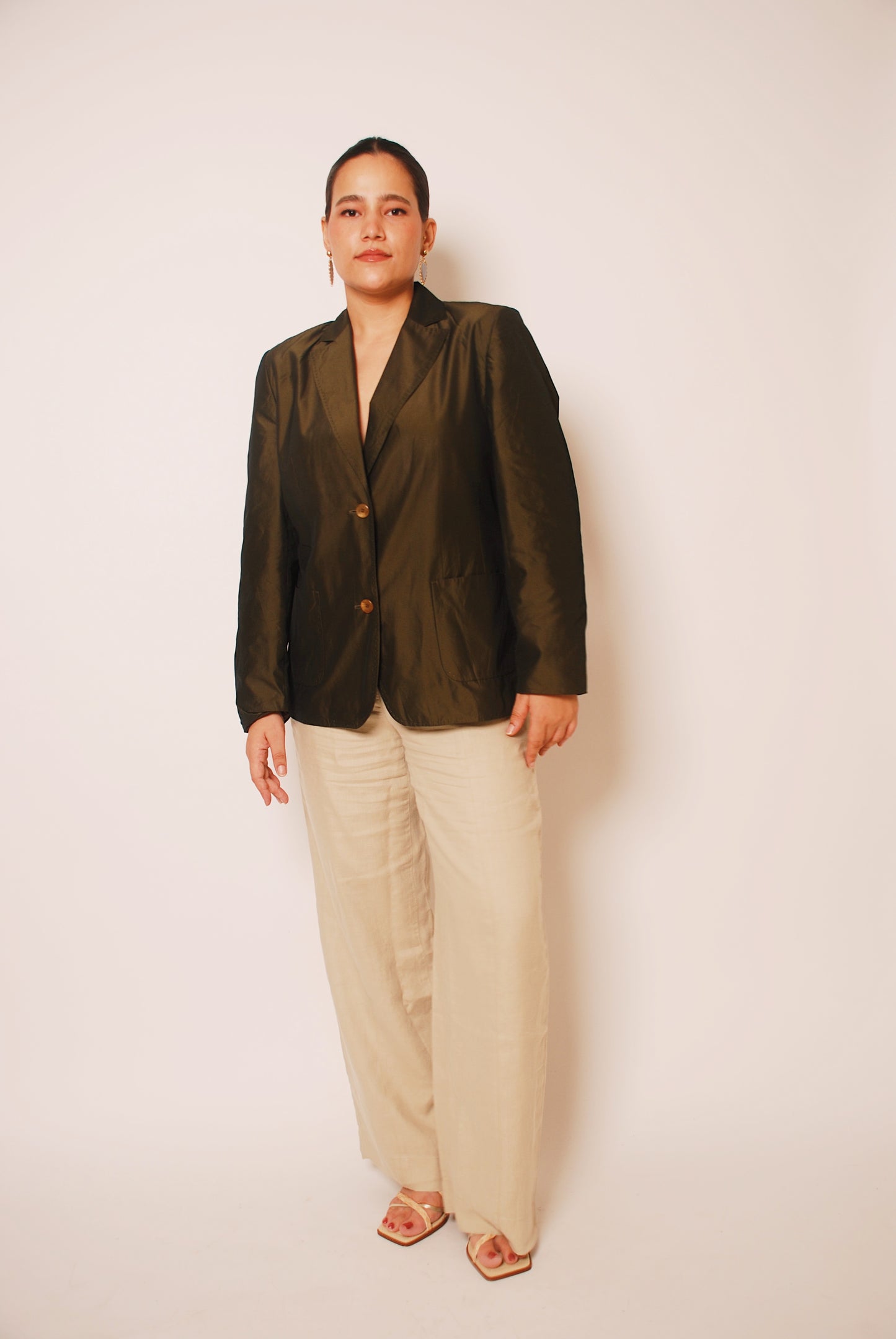 Metallic green two-button blazer