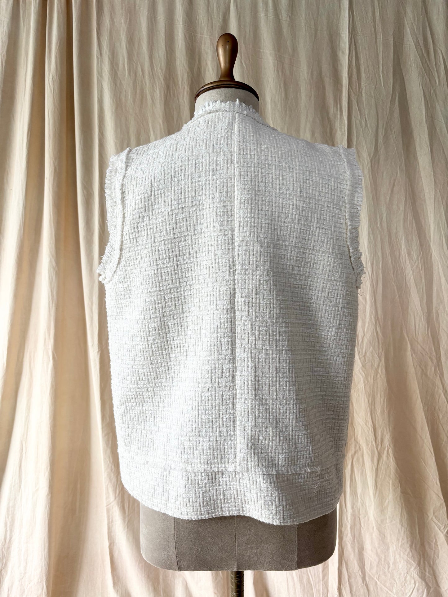 Vintage white tweed open vest with ornamental buttons