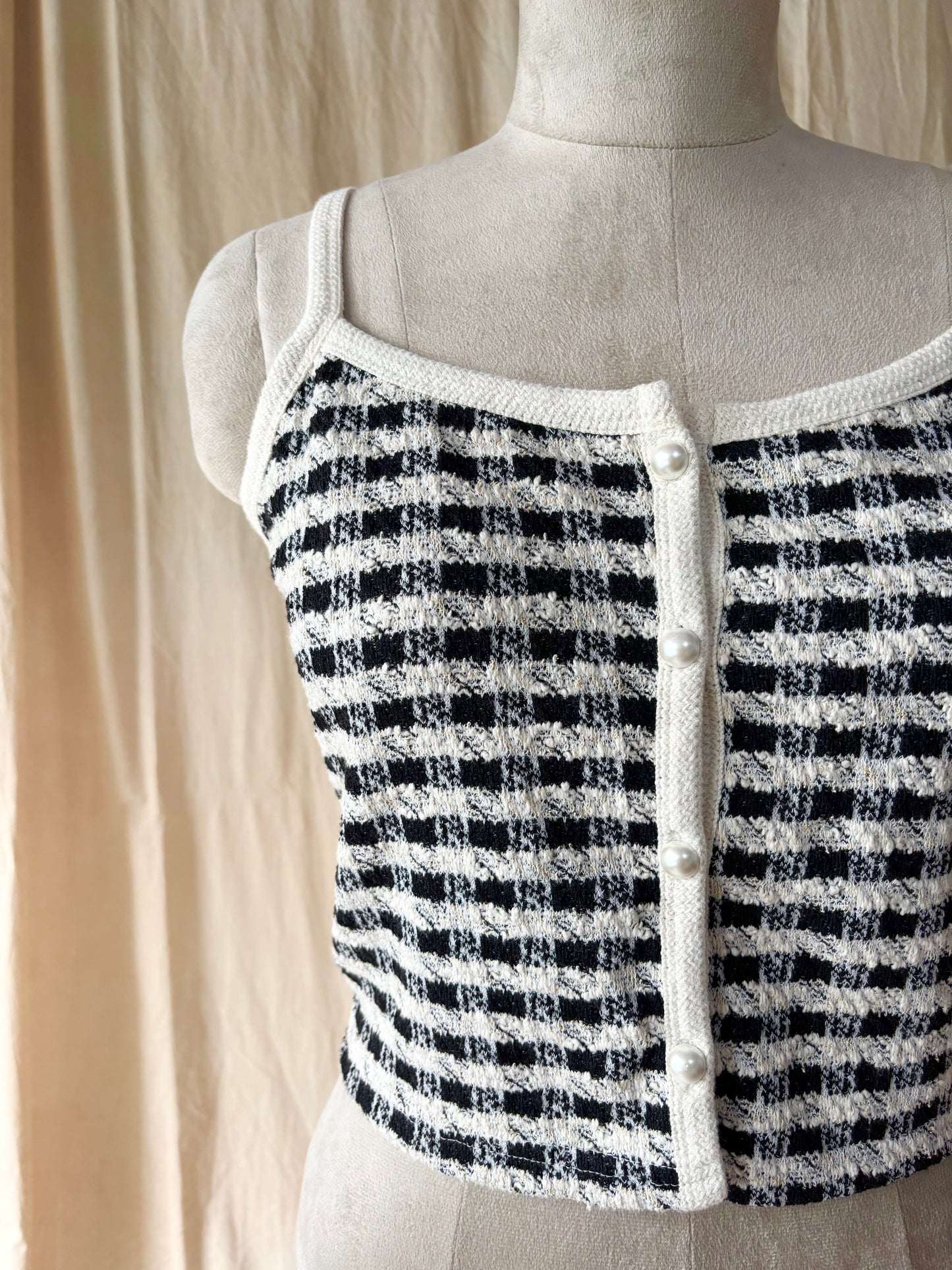 Black and white checkered knit top
