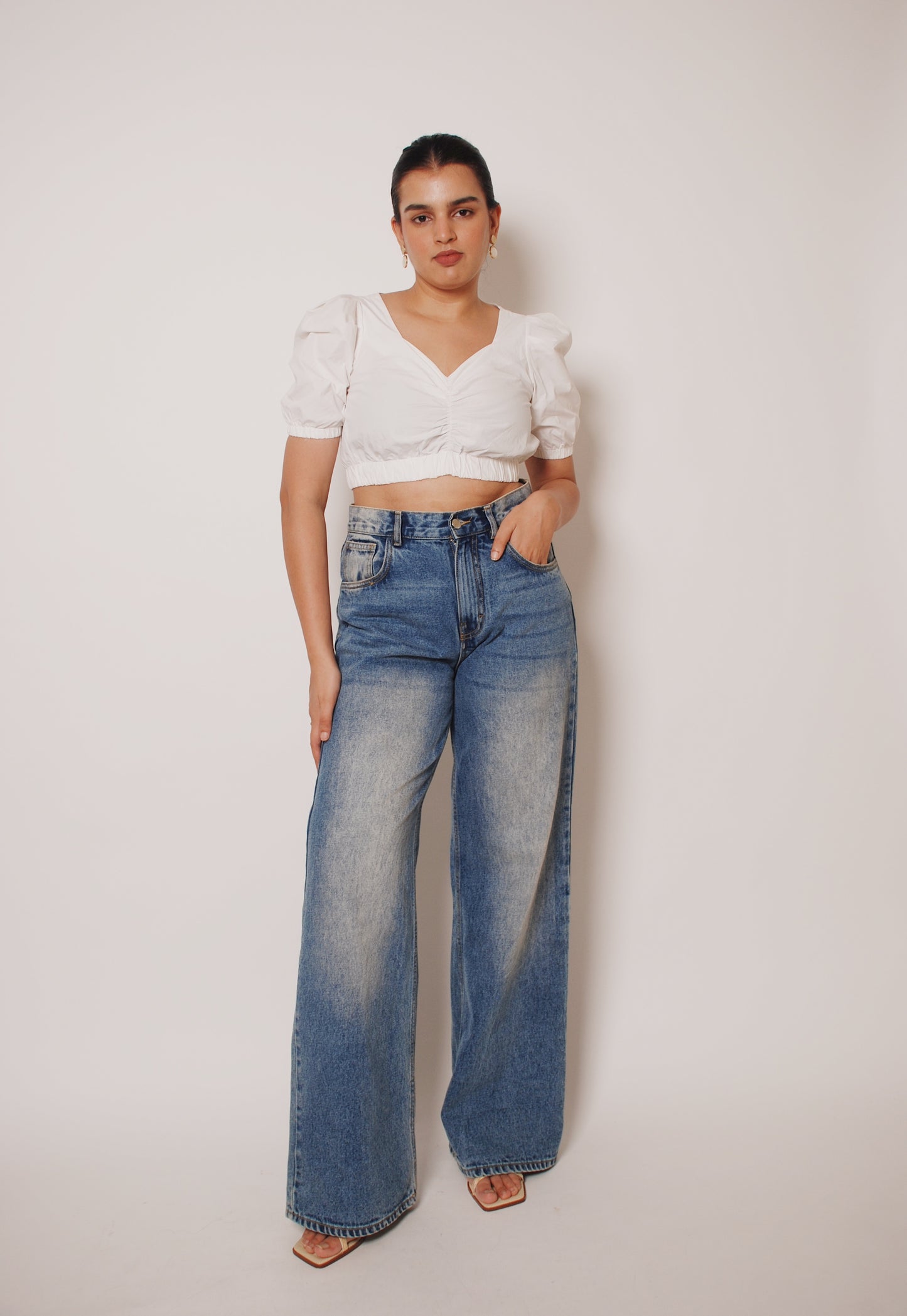 White cotton cropped top