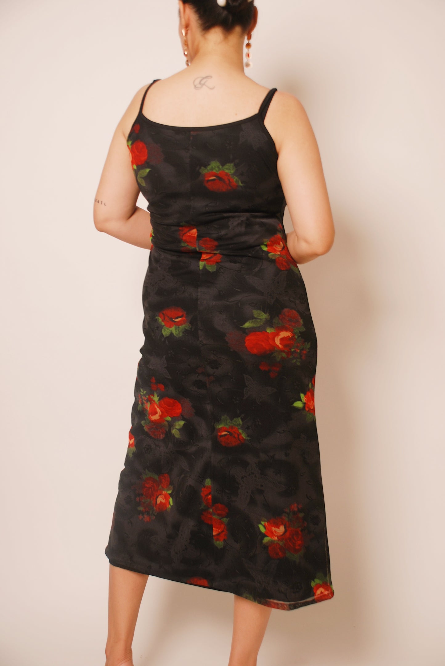 Vintage black printed mesh dress