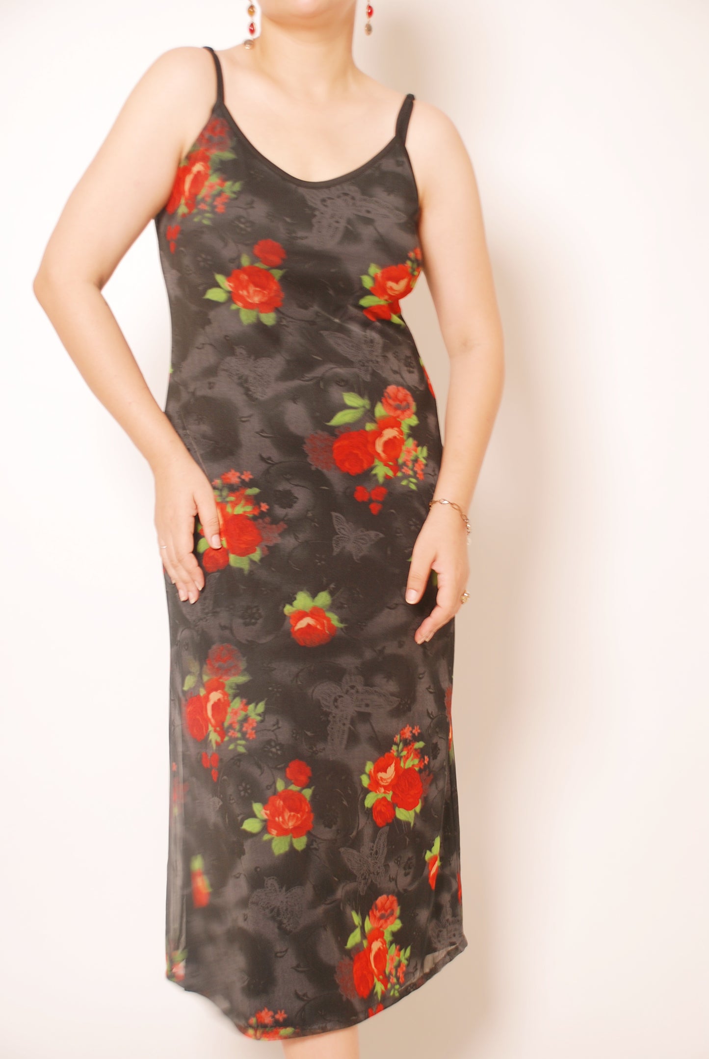 Vintage black printed mesh dress