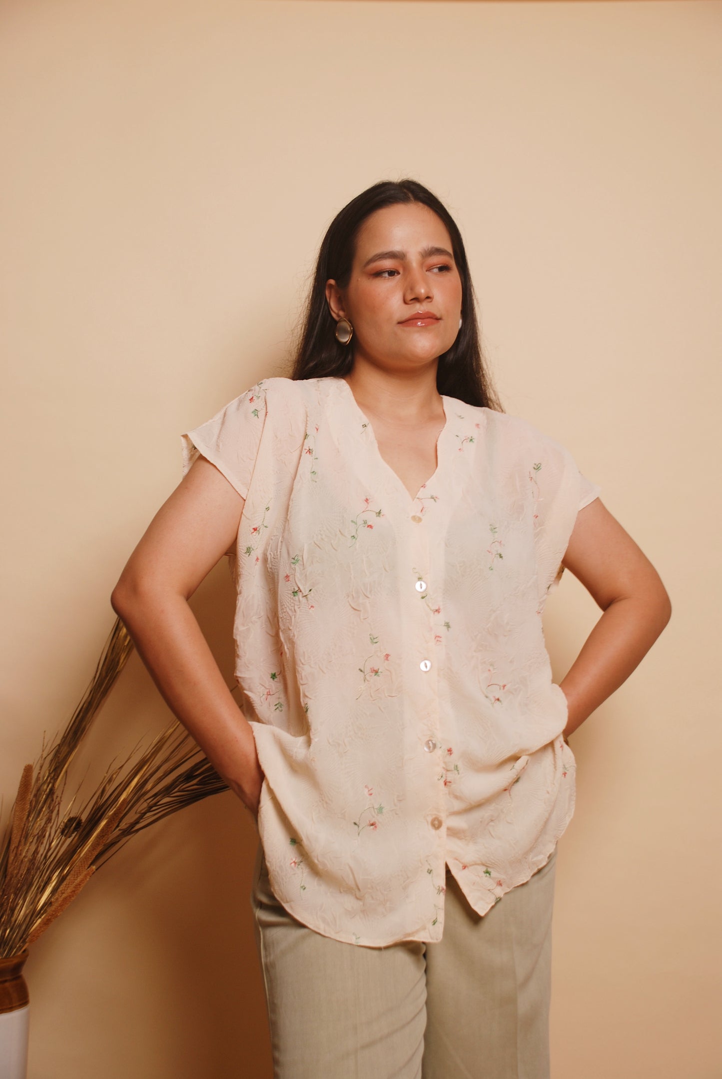 Cream floral textured top
