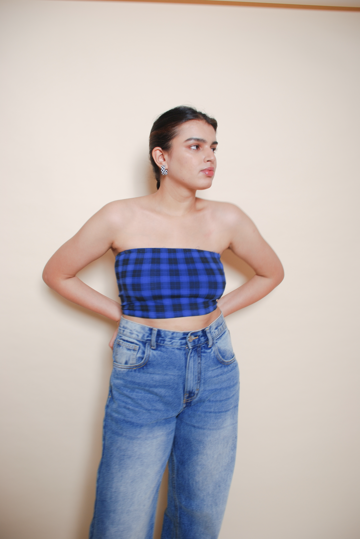 Blue checkered tube top