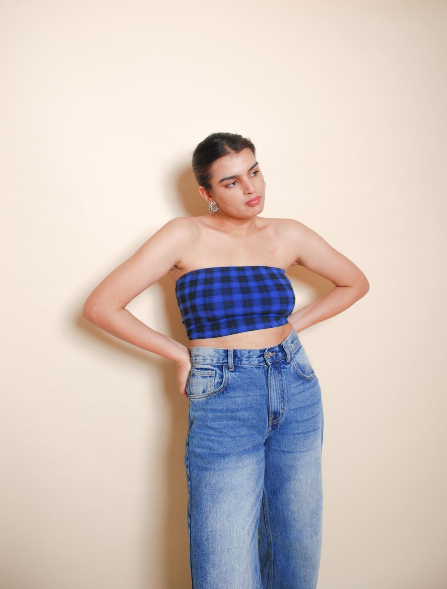 Blue checkered tube top