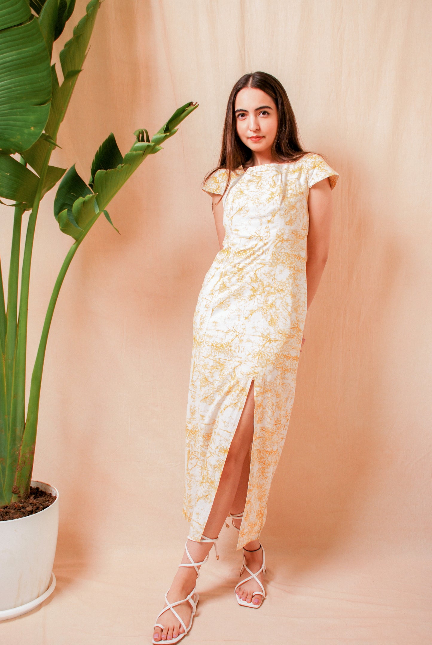 Cream and yellow printed maxi dress