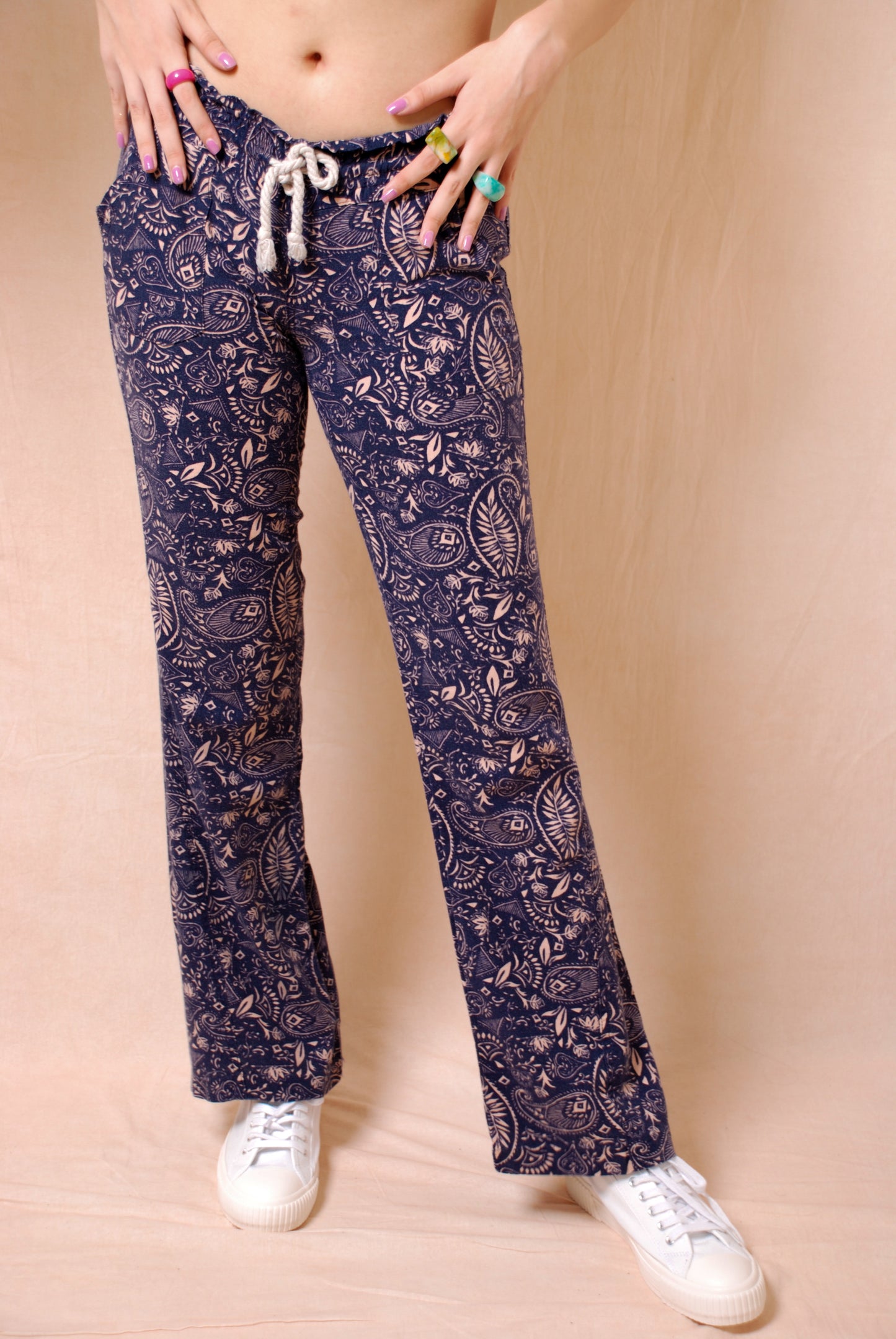 Blue and pink floral flared pants