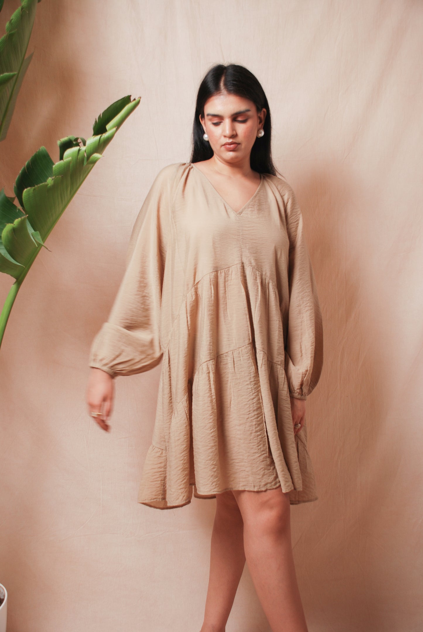Beige flared tiered dress
