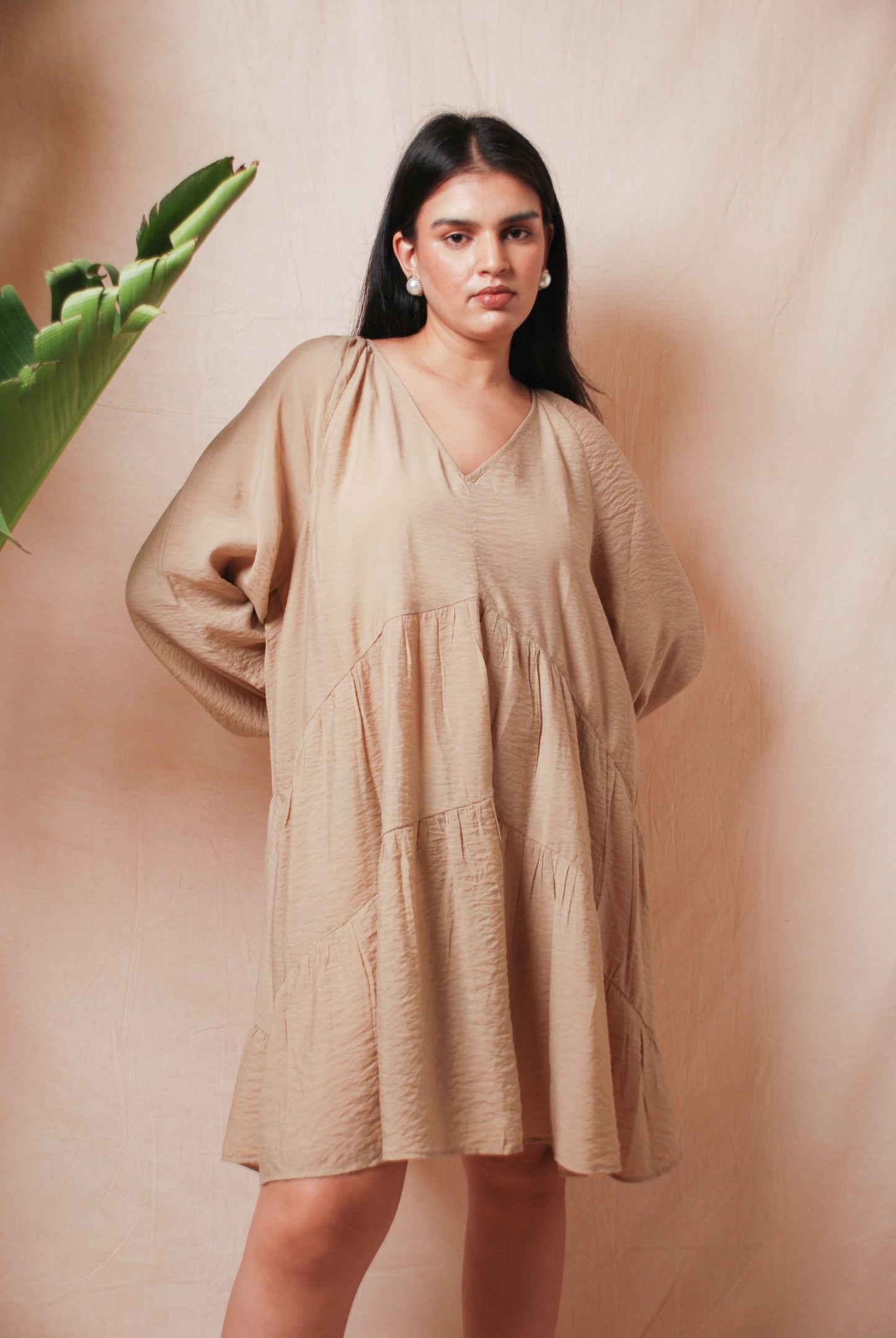 Beige flared tiered dress