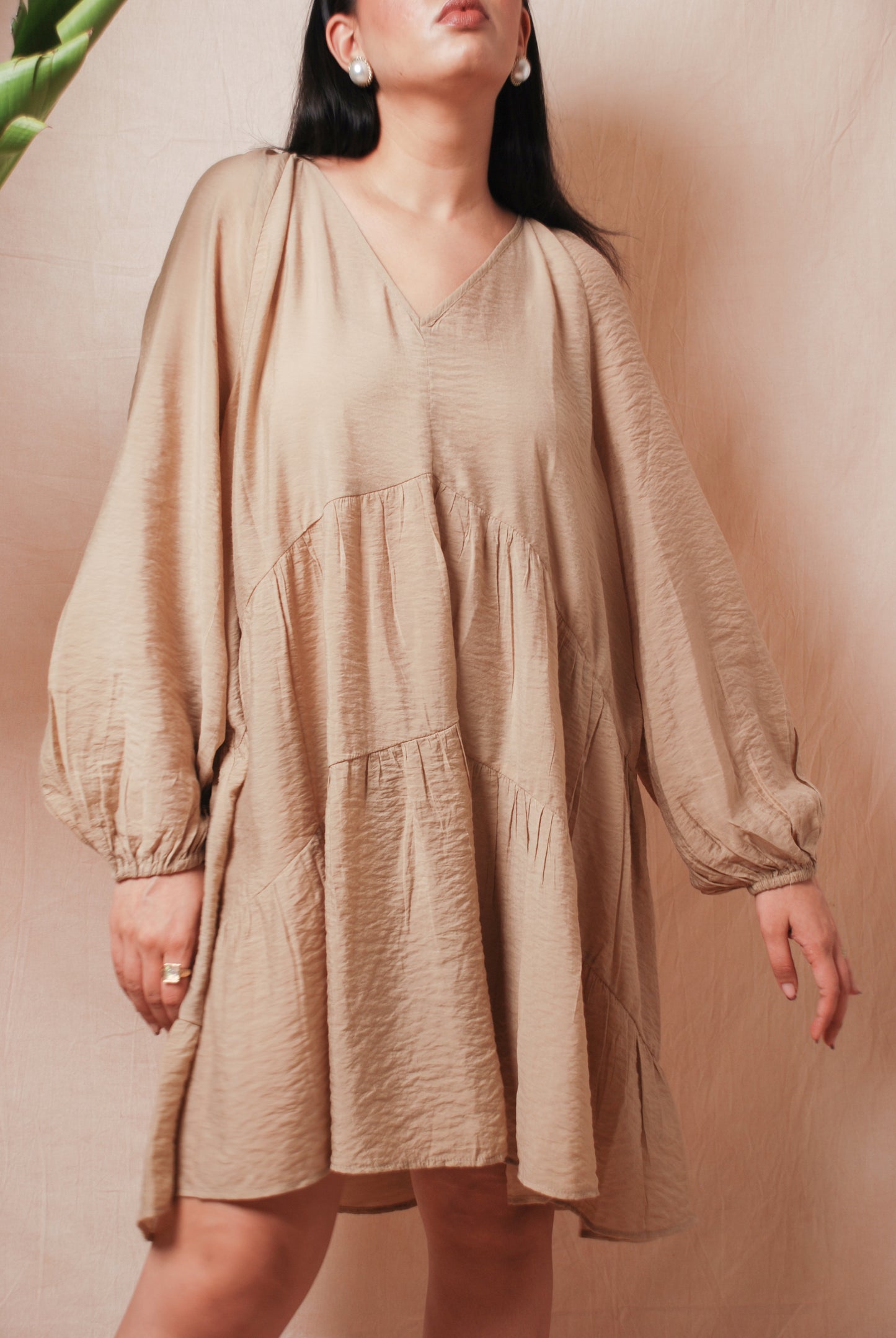 Beige flared tiered dress