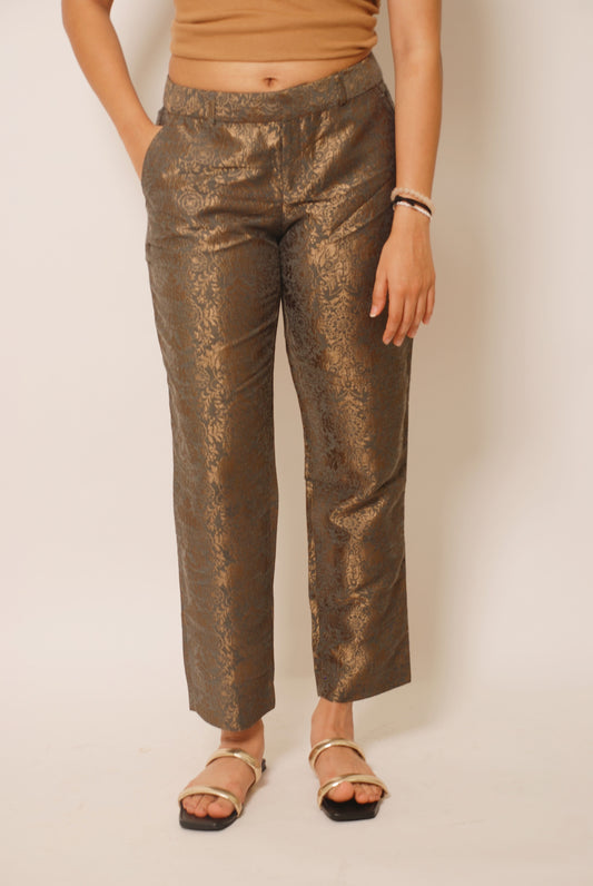 Metallic grey & gold self work pants
