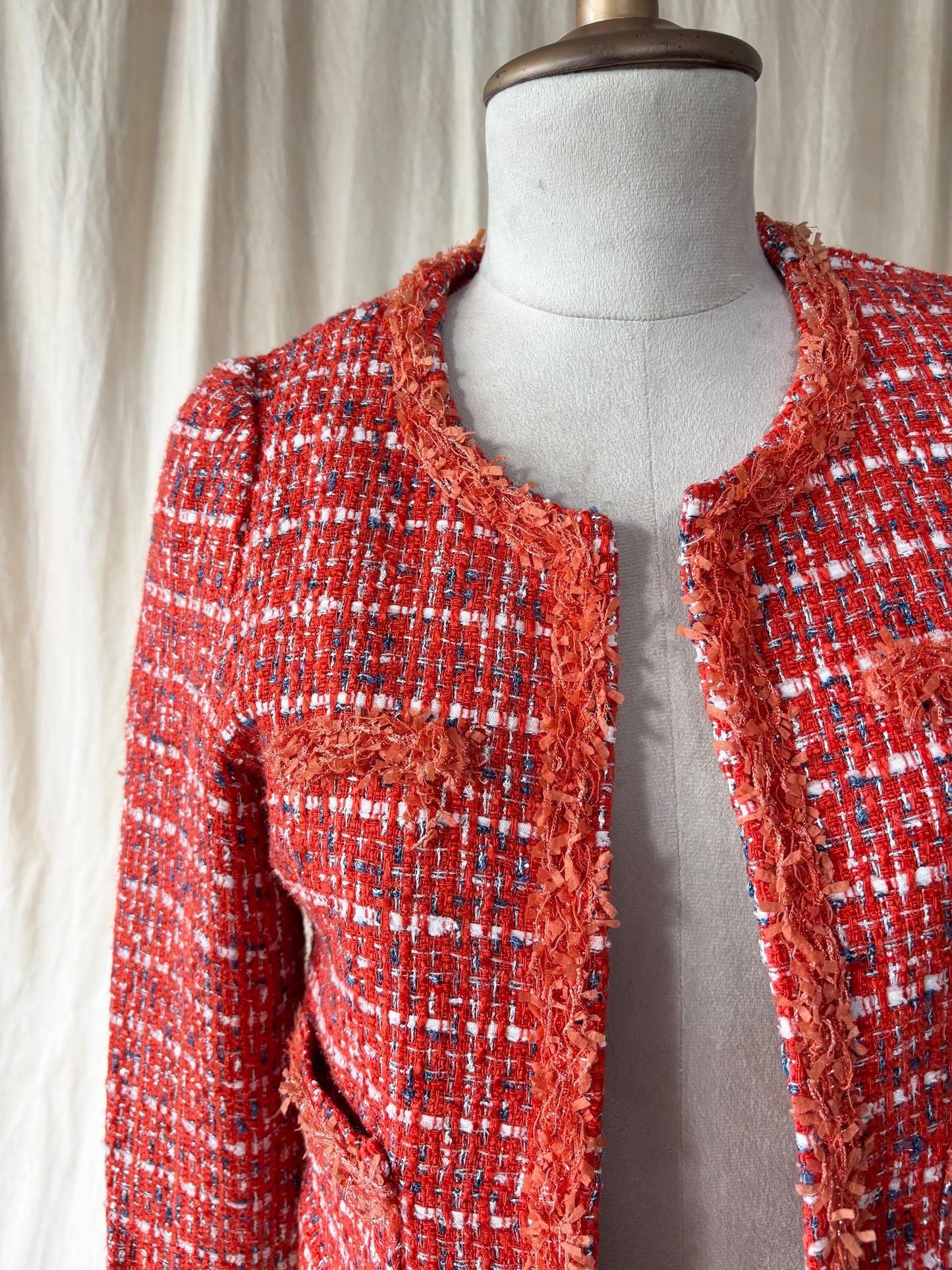 Vintage red textured tweed jacket
