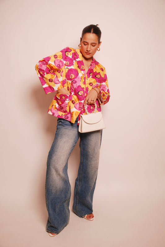 Vintage pink & yellow floral blazer