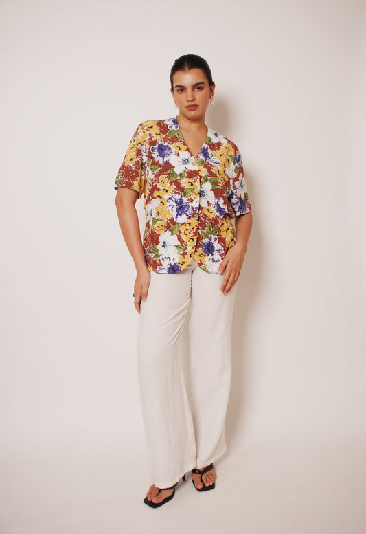 Multicolour floral blouse with gold ornamentation