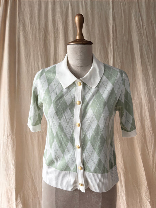 Green knitted button up top