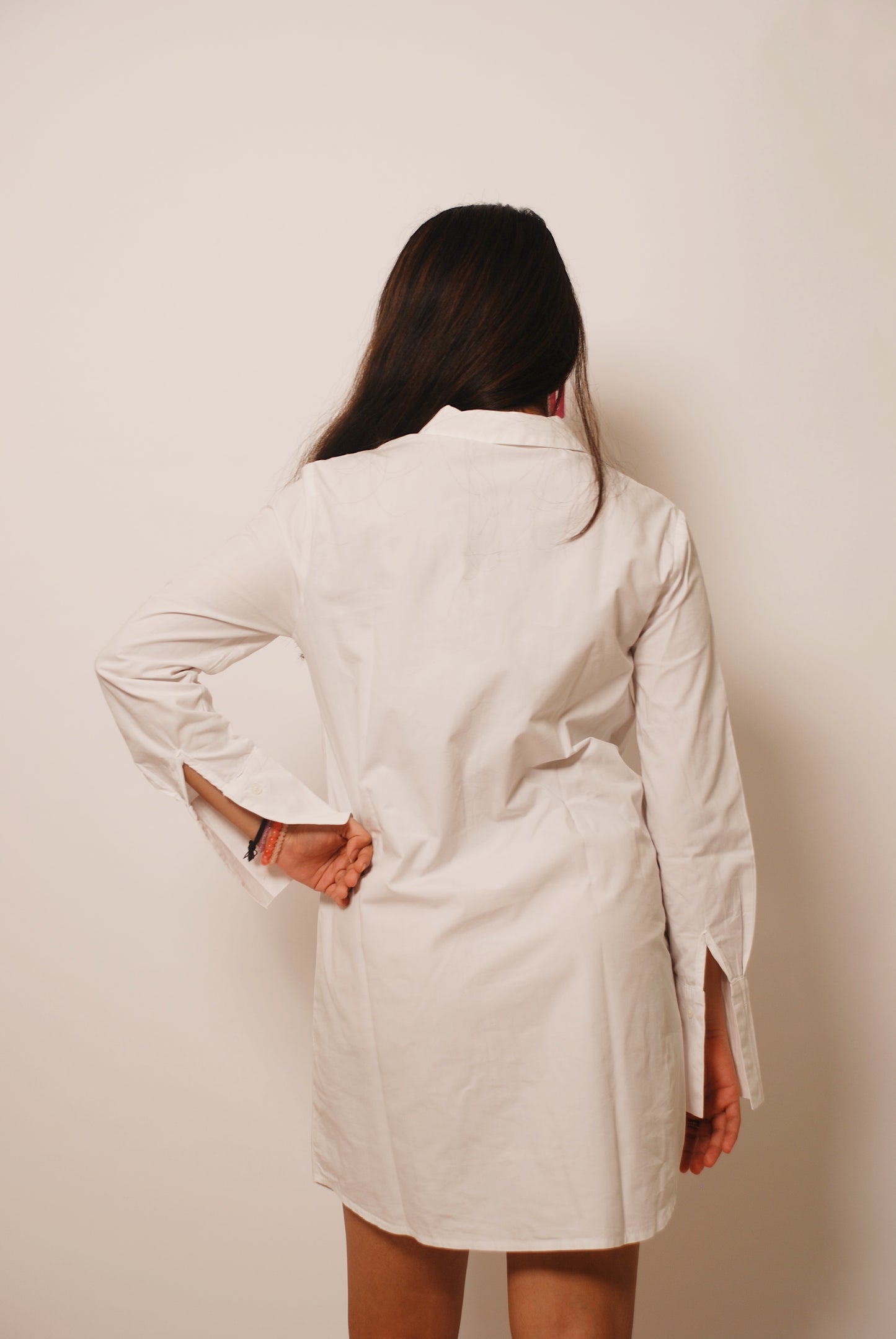 White solid cotton shirt dress