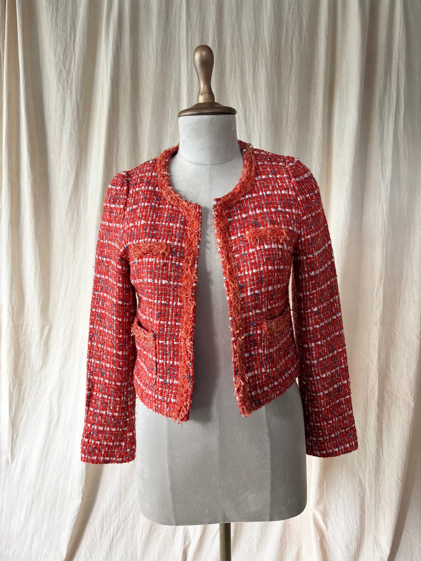 Vintage red textured tweed jacket