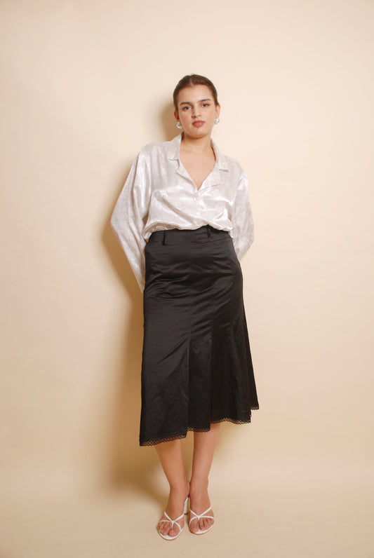 Black high waisted midi skirt