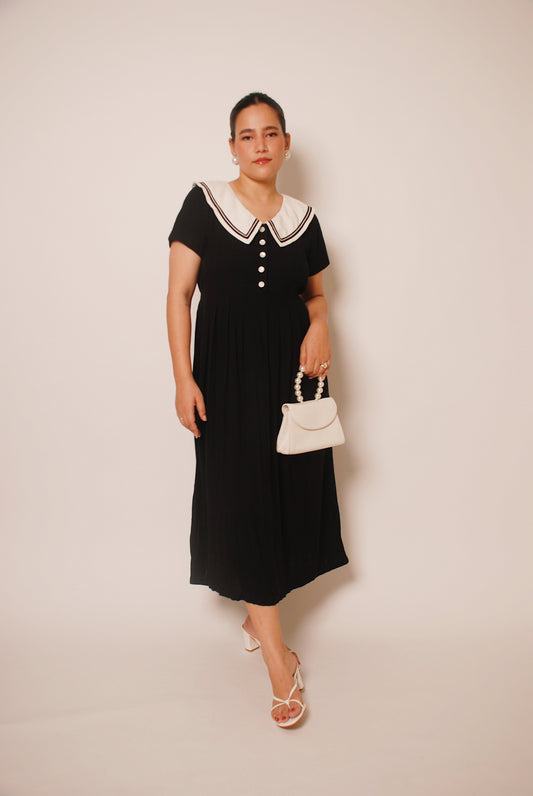 Vintage black peter pan collar midi dress