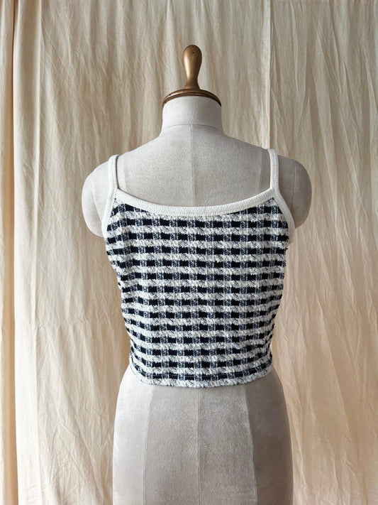 Black and white checkered knit top
