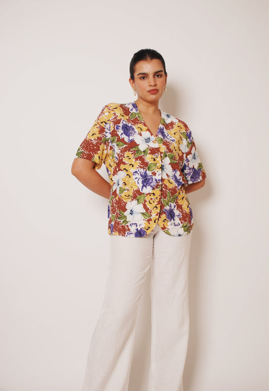 Multicolour floral blouse with gold ornamentation