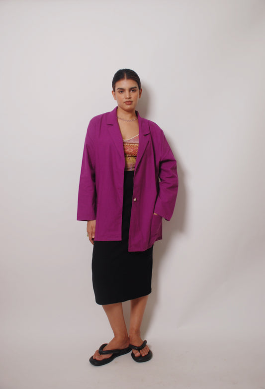 Purple long blazer with ornamental buttons