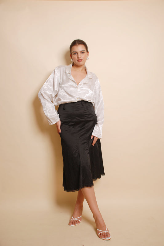 Black high waisted midi skirt