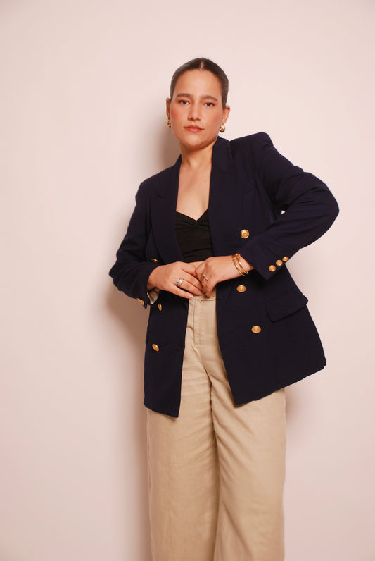 Vintage navy blue double breasted blazer with ornamental buttonS
